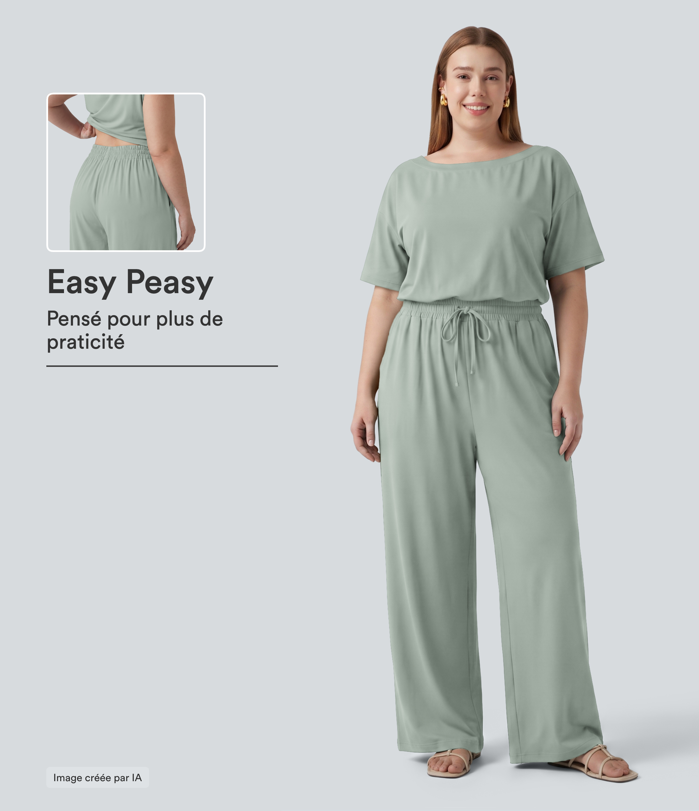 Combinaison grande taille accès facile Easy Peasy à encolure bateau, manches courtes et coupe baggy avec cordon de serrage et poches