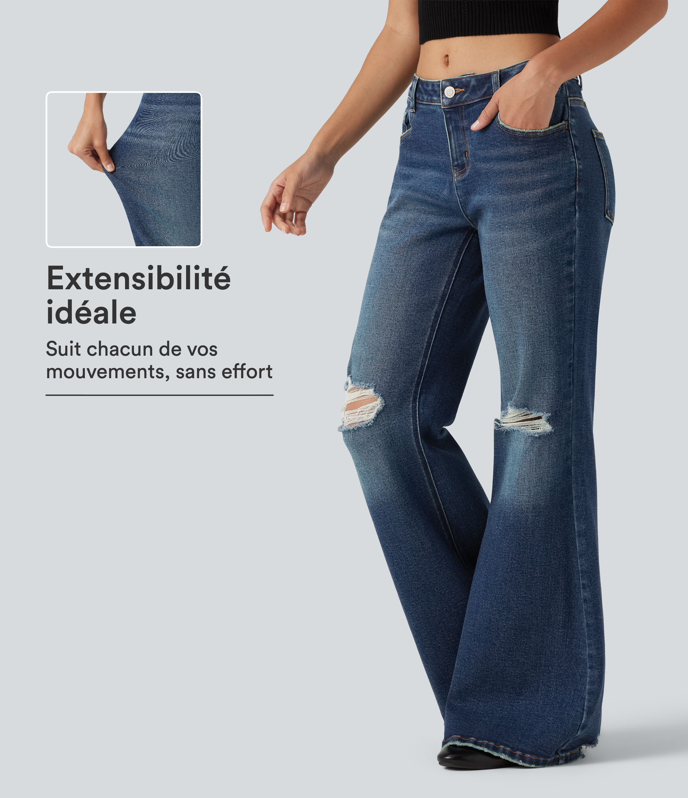 Jean flare à taille basse avec poches