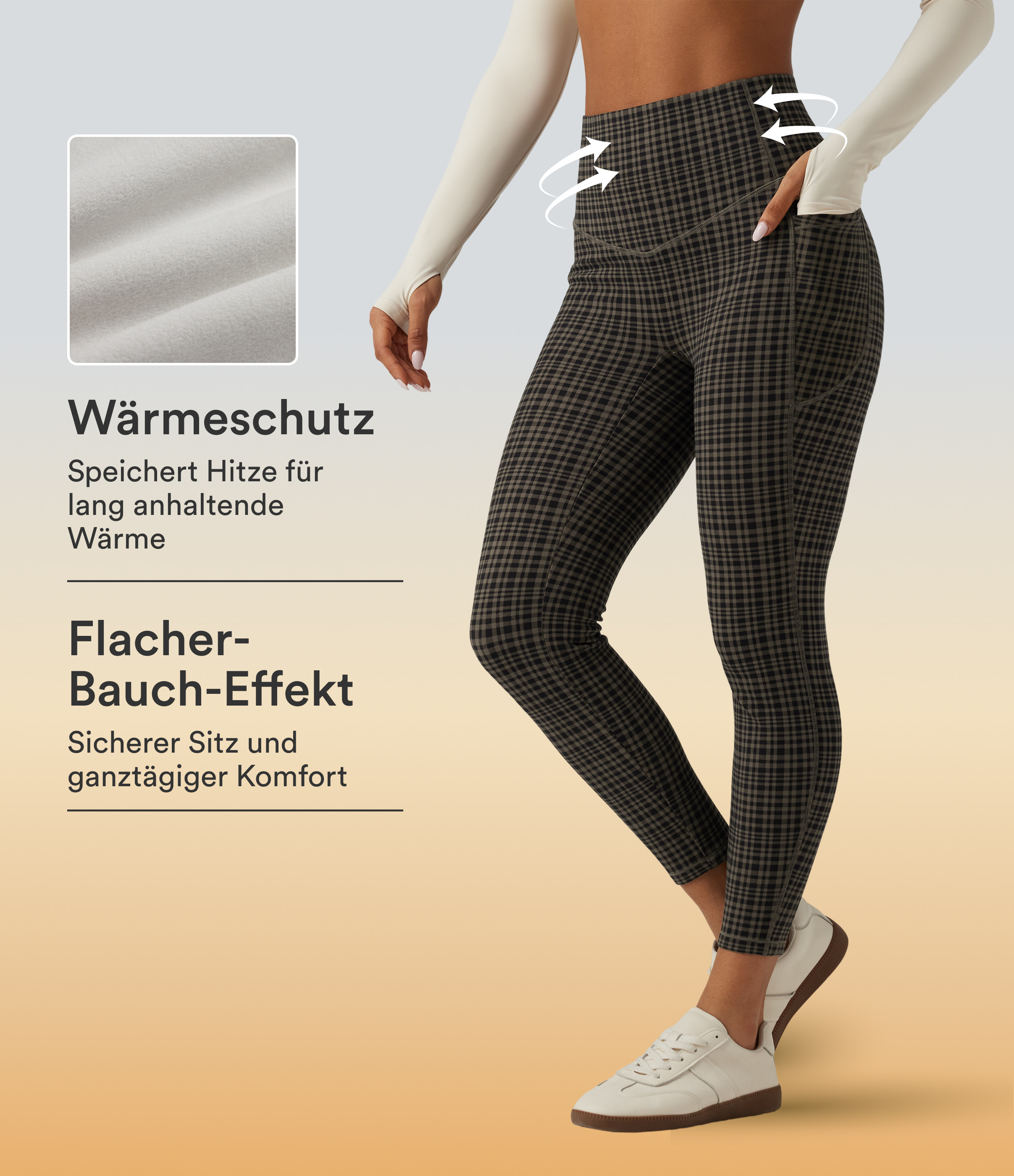 Halara UltraSculpt™ - Fleece-Workout-Leggings mit hohem Bund, Seitentaschen, Bauchkontrolle und Karomuster - skinny fit