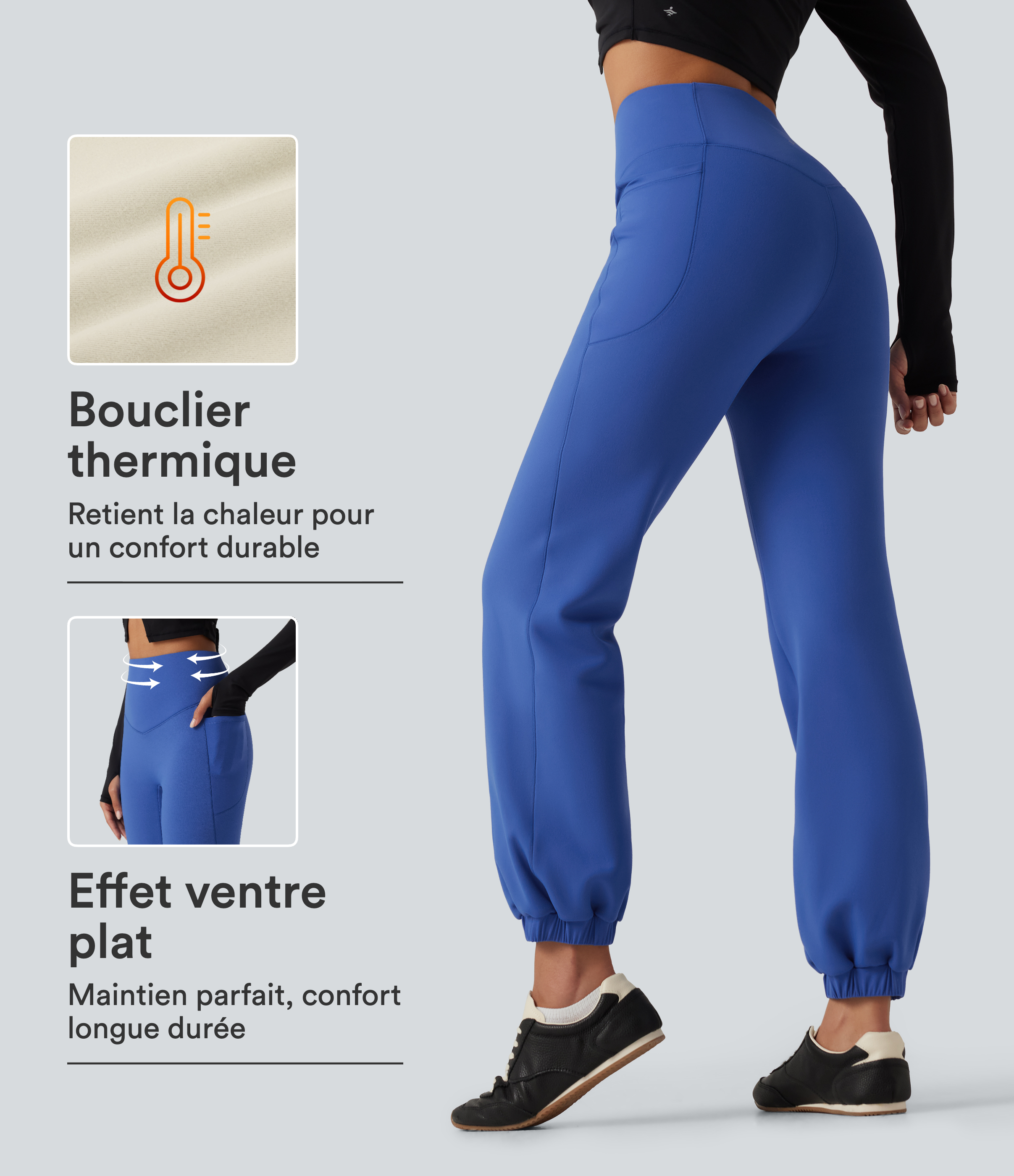 Beaucoup Blue Jogging de danse doublé polaire à taille haute gainante avec poches / 1