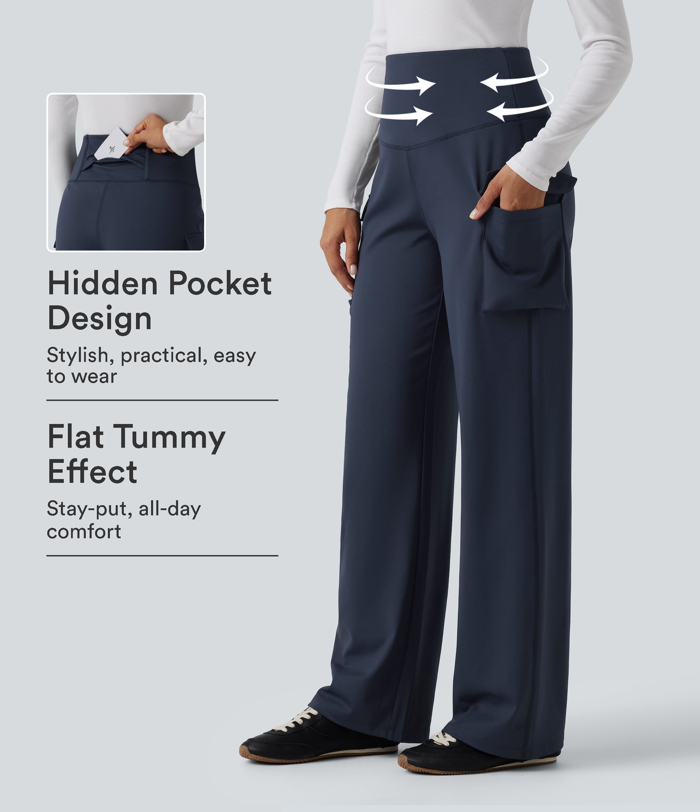 High Waisted Tummy Control Straight Leg Casual Cargo Pants with Pockets