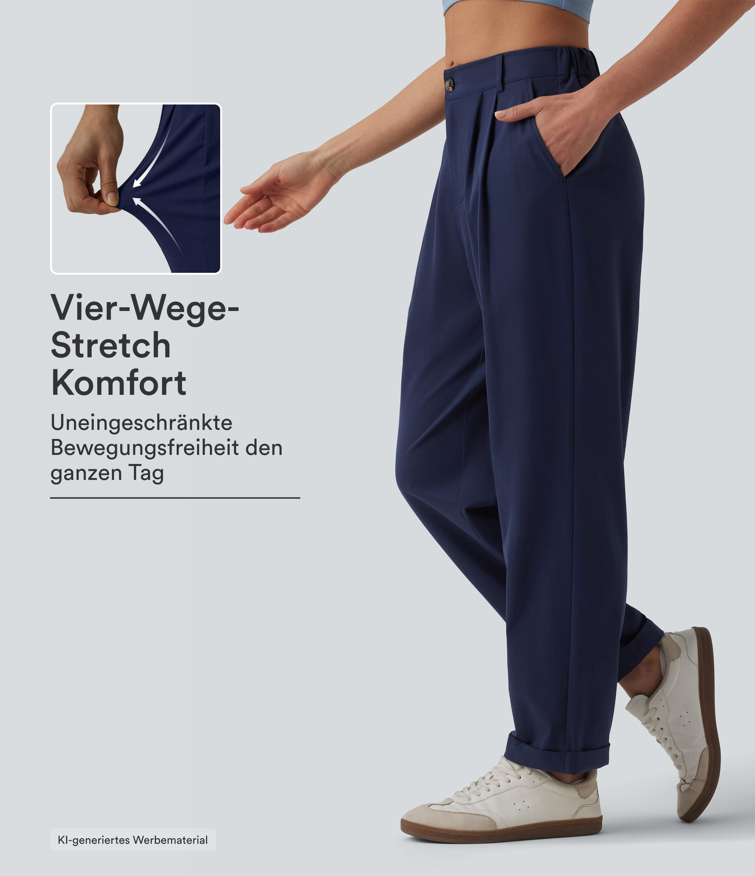 Lässige, schmal zulaufende 7/8-Hose mit mittelhohem Bund, mehreren Taschen und umgeschlagenem Saum