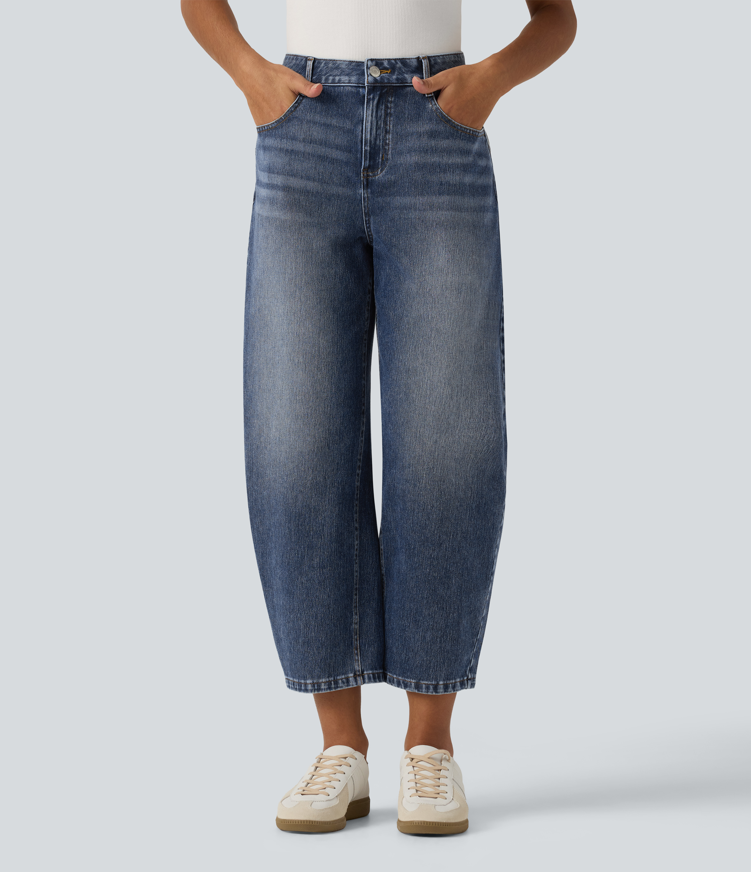 Halara Flex™ Mid Rise Barrel Leg Casual Jeans with Pockets