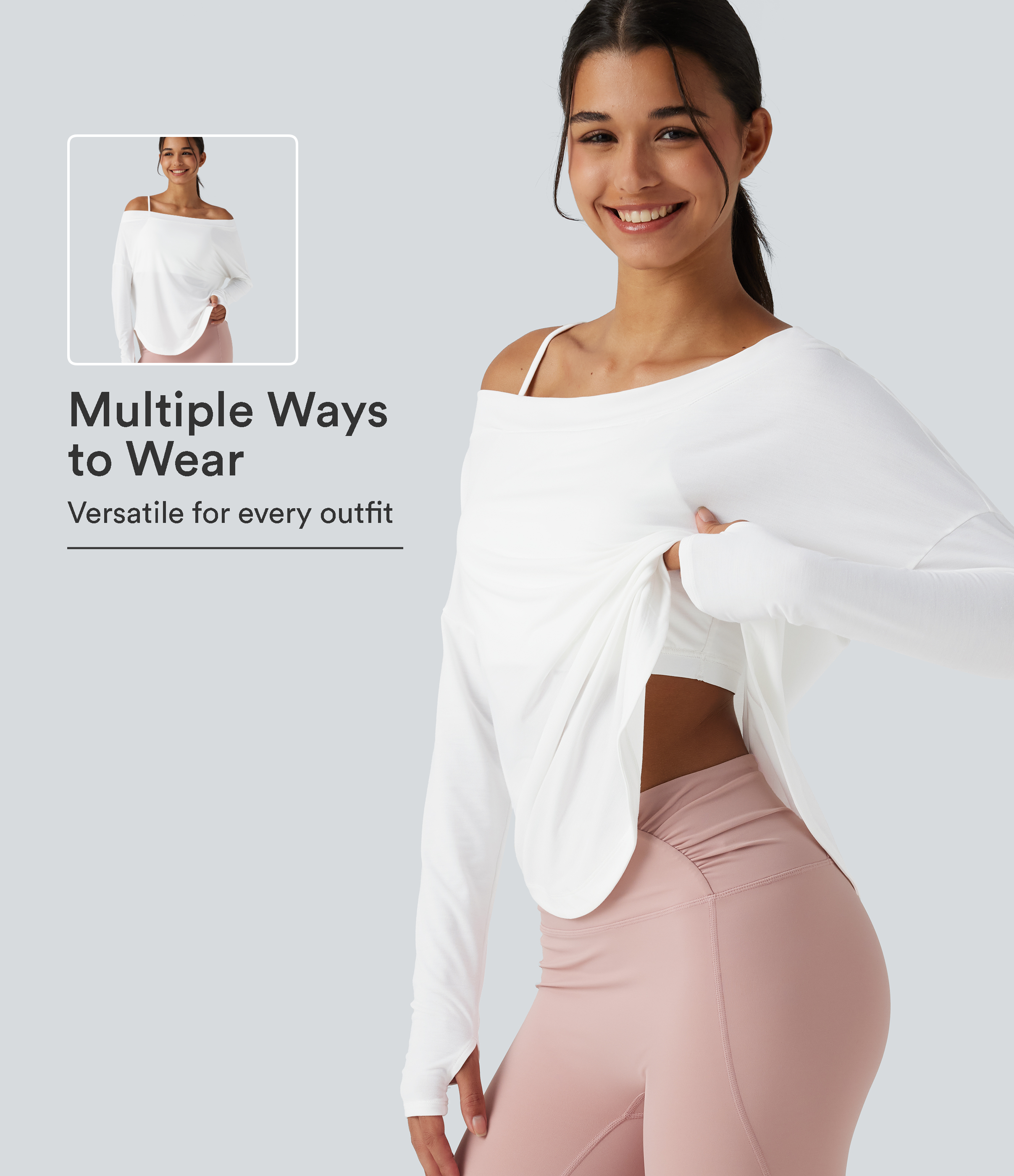 One Shoulder Long Sleeve Built-in Bra Curved Hem High Low Quick Dry Yoga Sports Top 