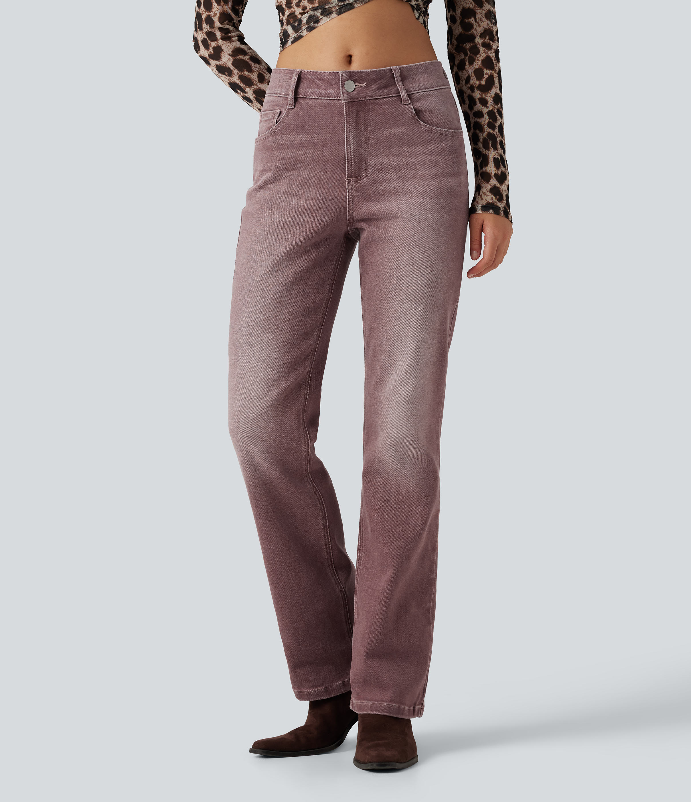 Low Rise Bootcut Colorful Casual Jeans with Pockets