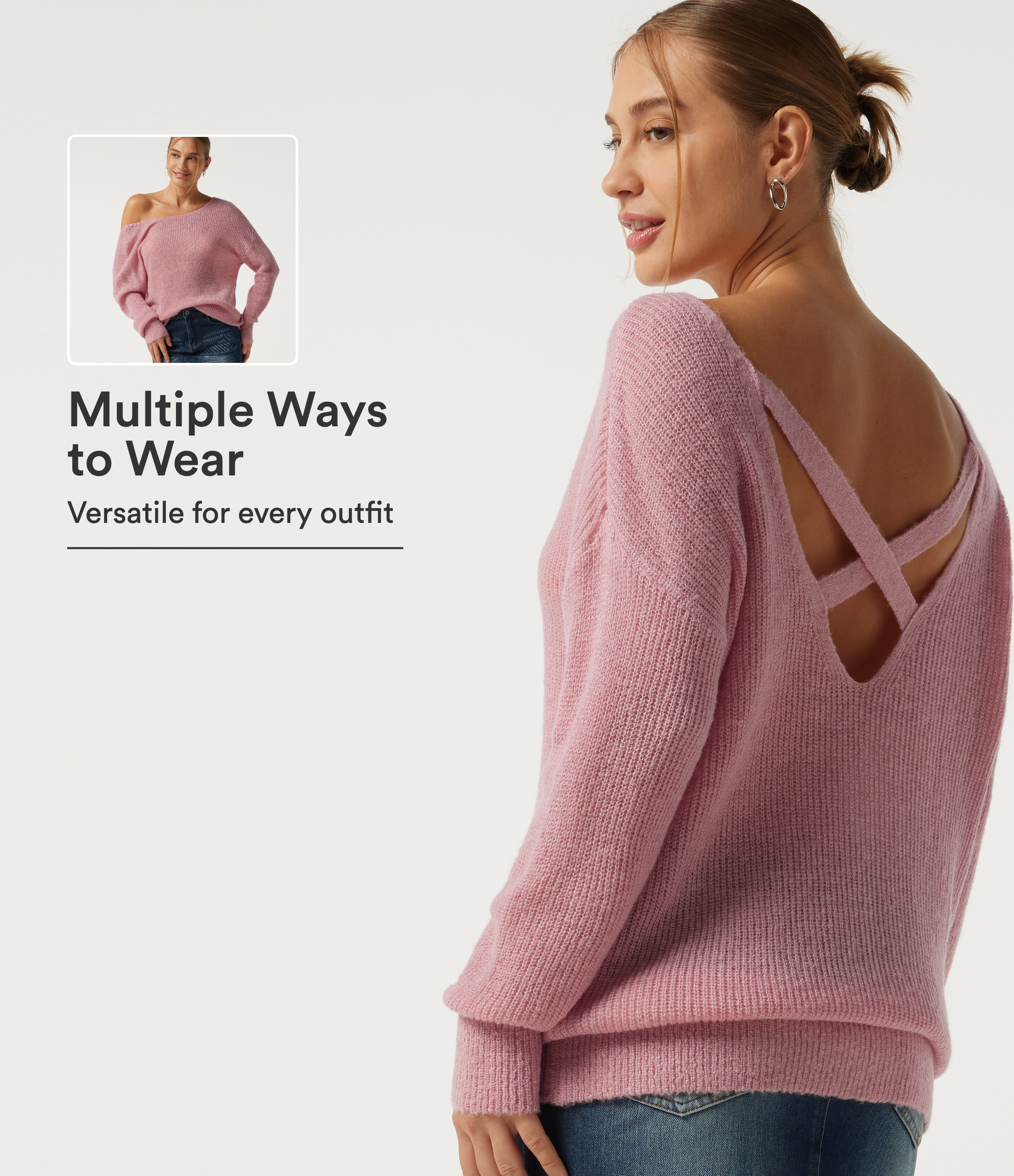 One Shoulder Crisscross Back Dropped Long Sleeve Relaxed Casual Sweater