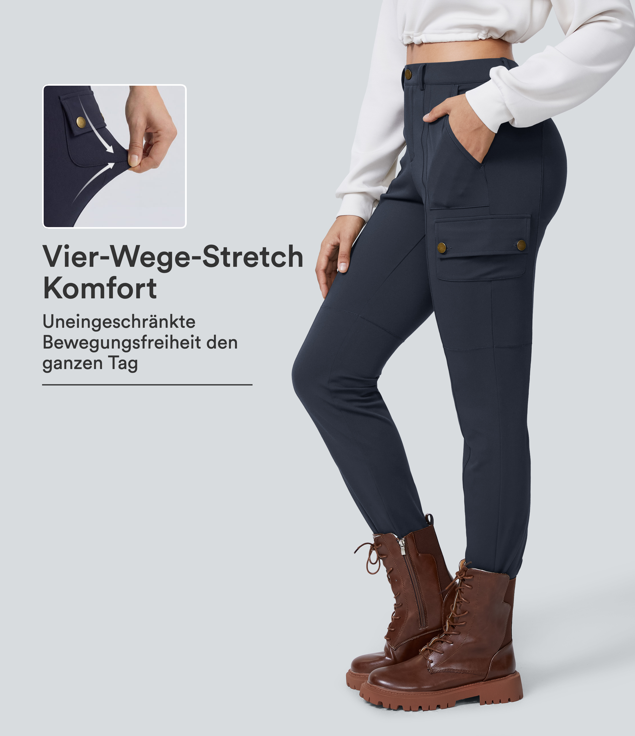 DayStretch - Cargo-Hose mit hohem Bund, Seitentaschen und schmaler Passform