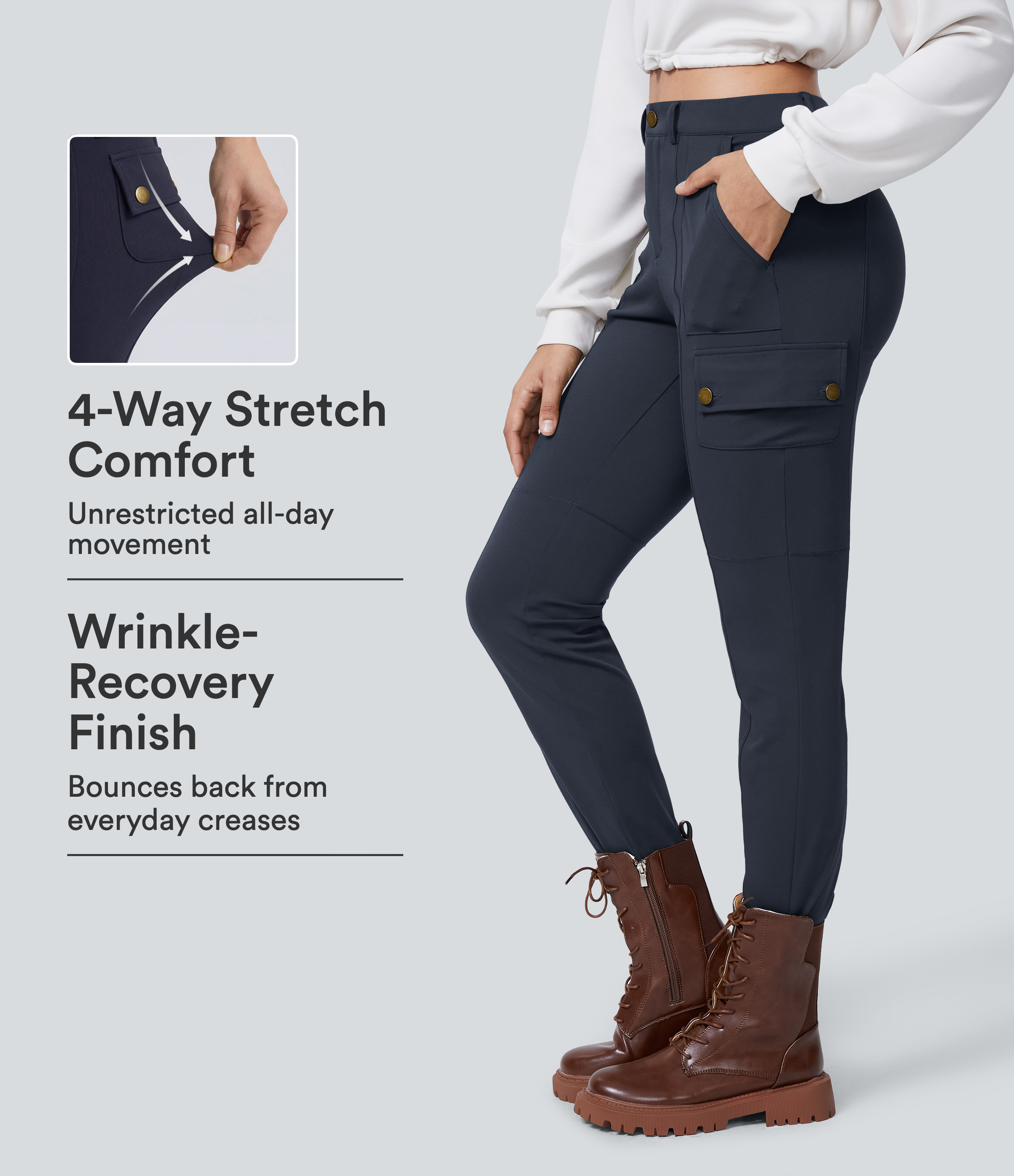 DayStretch High Waisted Zipper Pockets Solid Skinny Cargo Pants