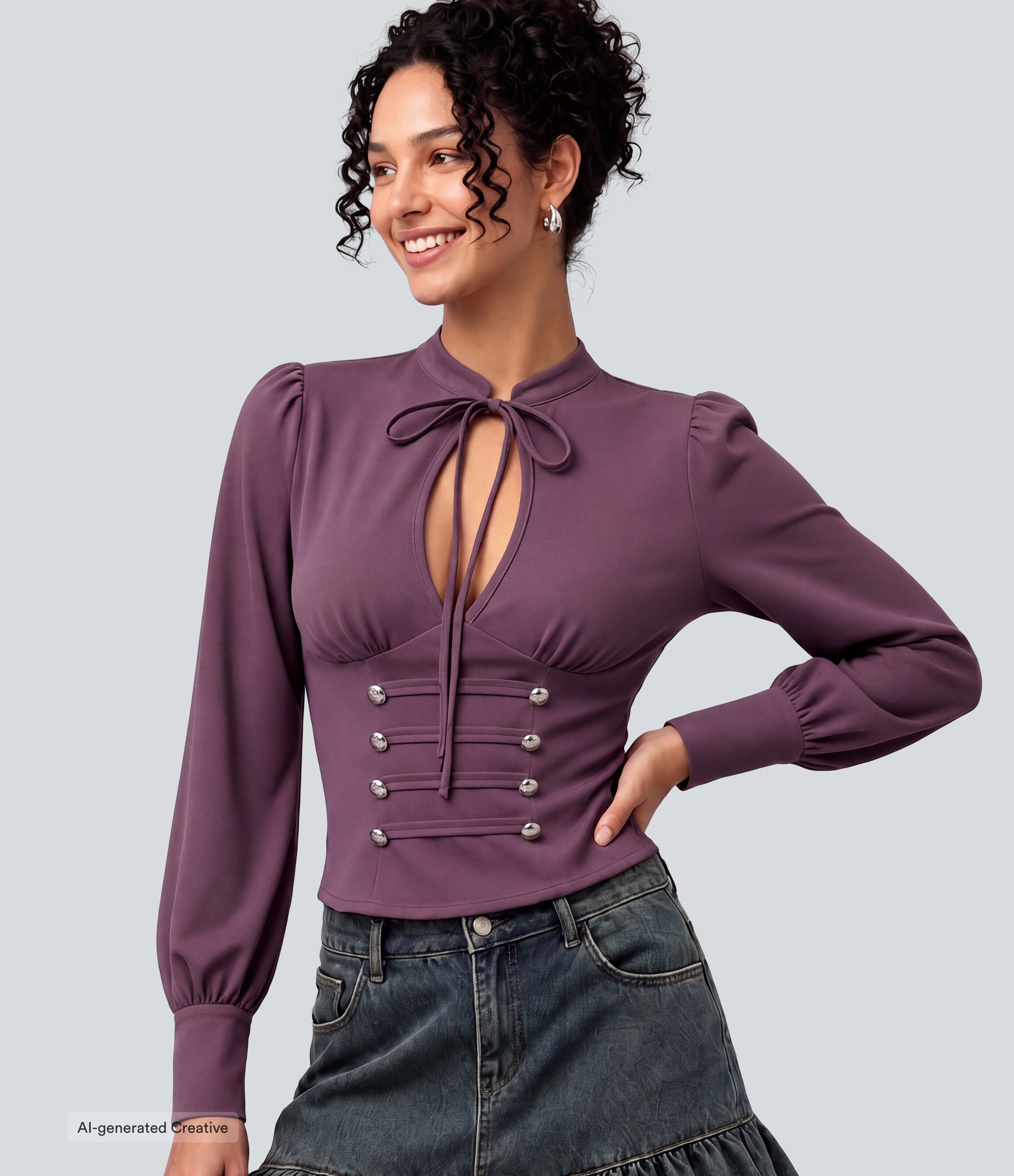 Long Sleeve Cut Out Lace Up Casual Top