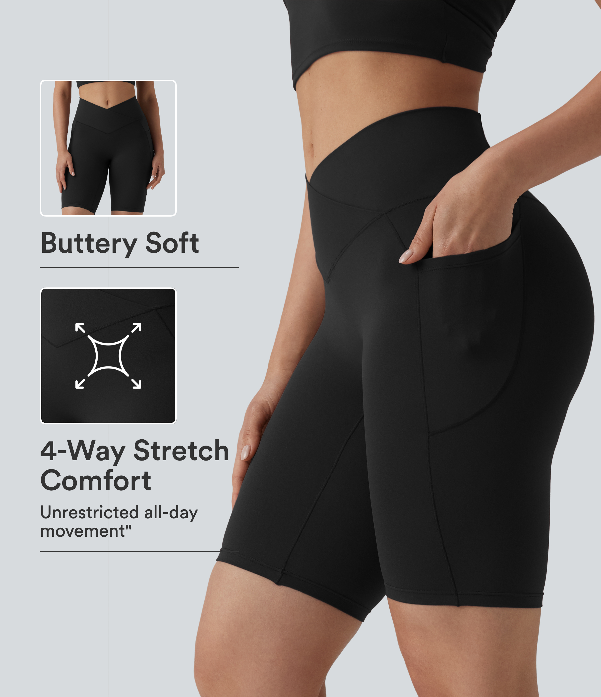 SoftlyZero™ High Waisted Crossover Yoga Biker Shorts 9'' with Pockets