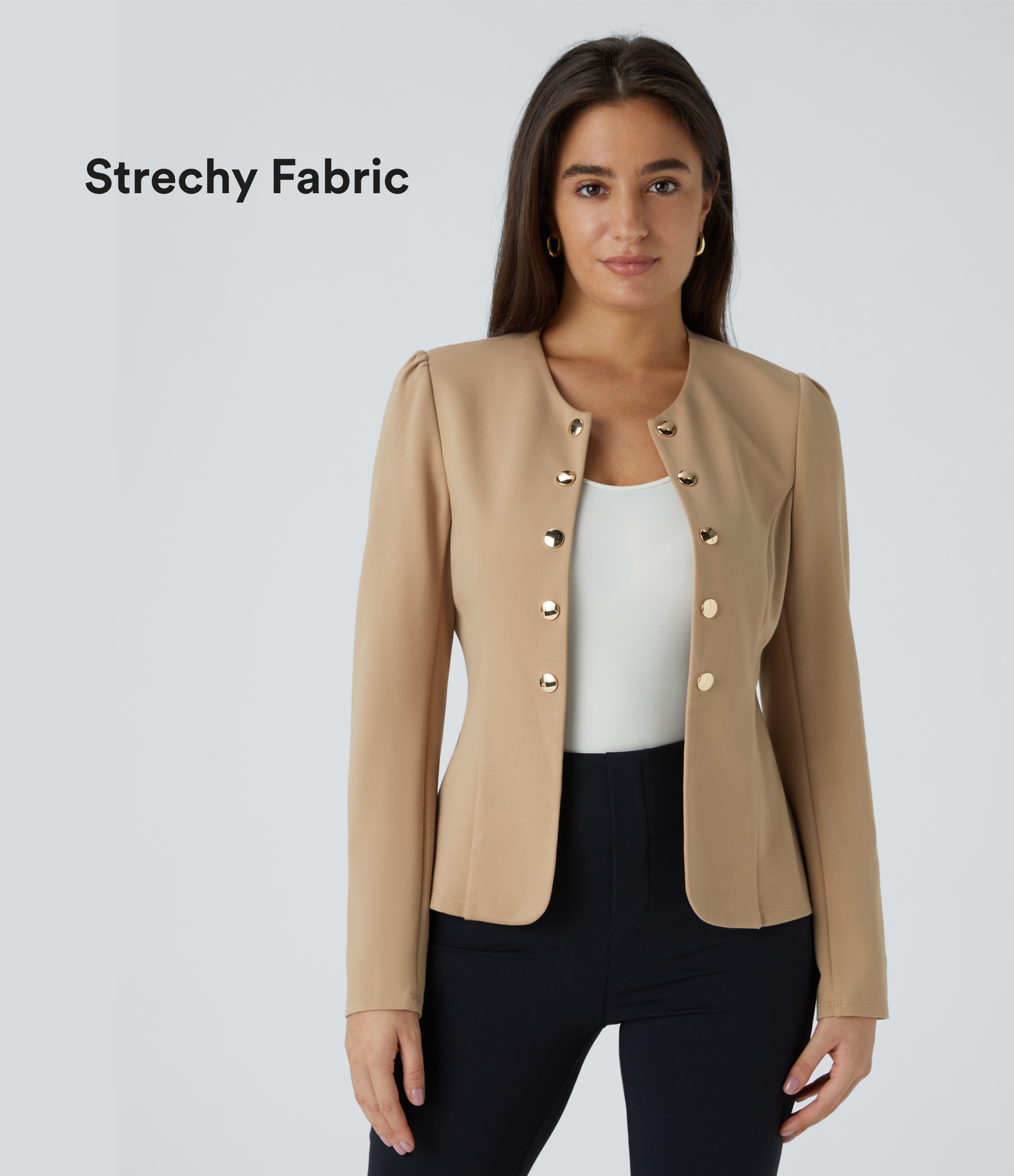 Schmale Arbeits-Jacke mit Rundhalsausschnitt, langen Ärmeln und Knöpfen