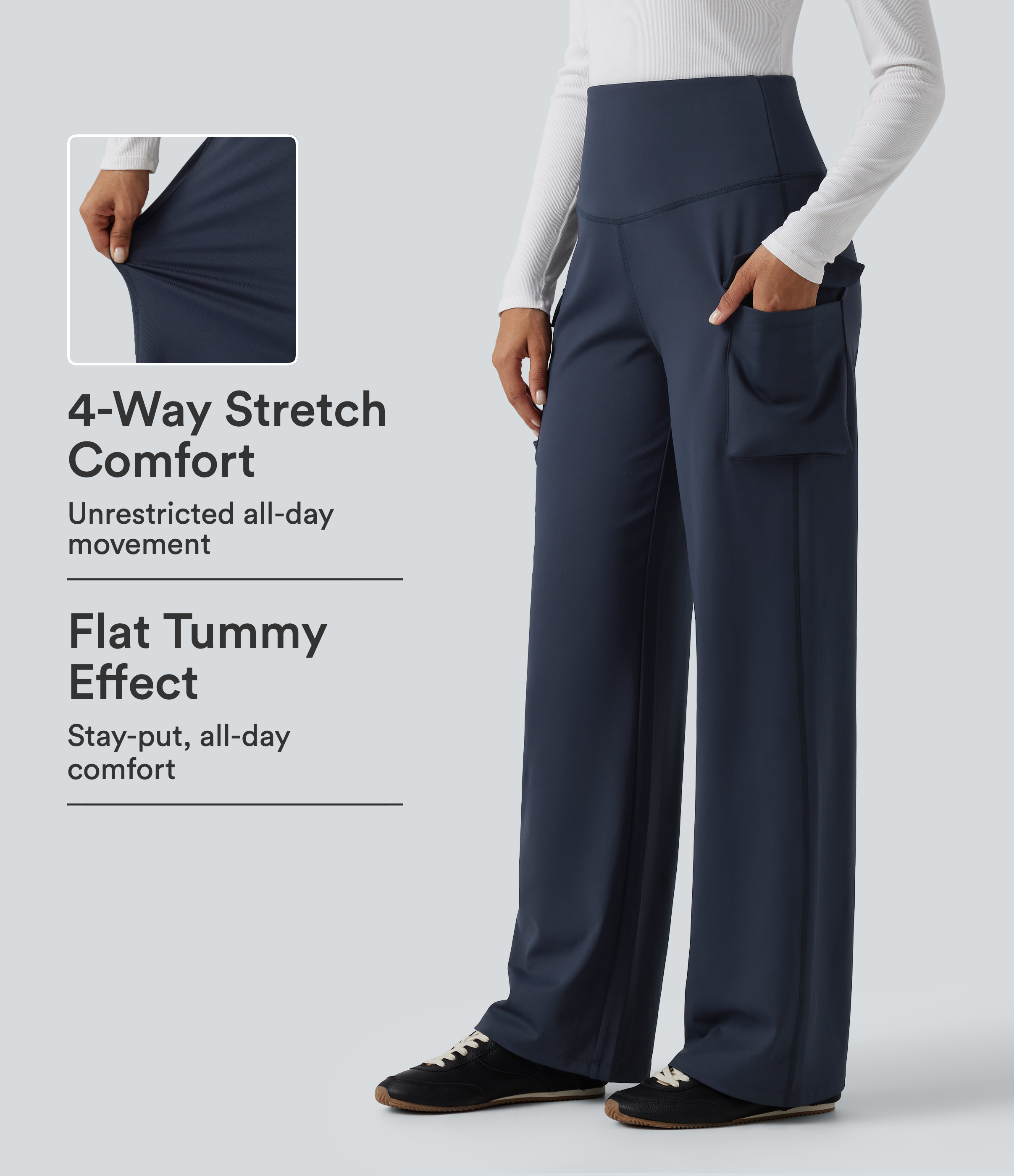 High Waisted Tummy Control Straight Leg Casual Cargo Pants with Pockets