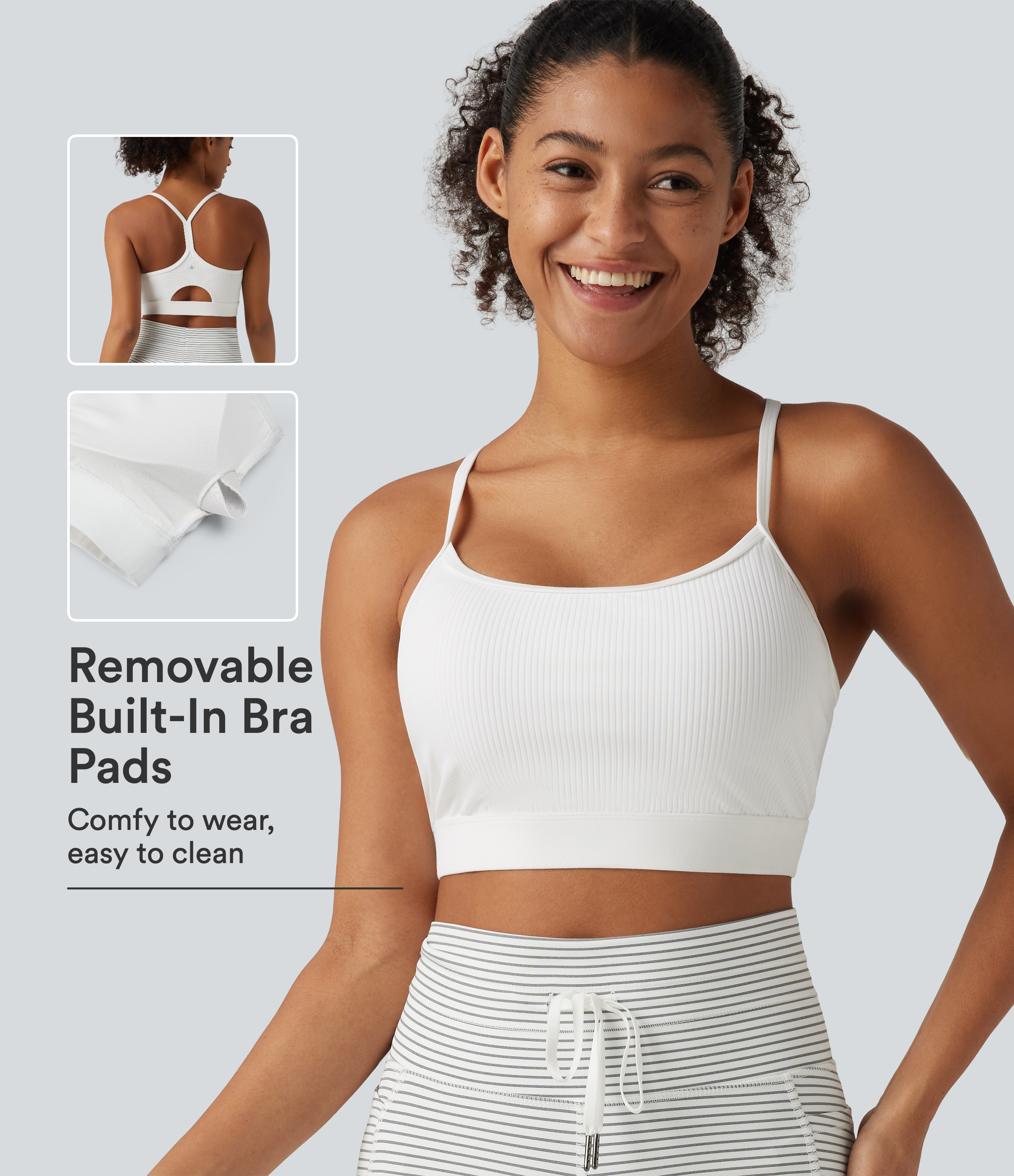 Ribbed Medium Support U Neck Racerback Cut Out Yoga Sports Bra with Built-in Bra for DD-F Cups