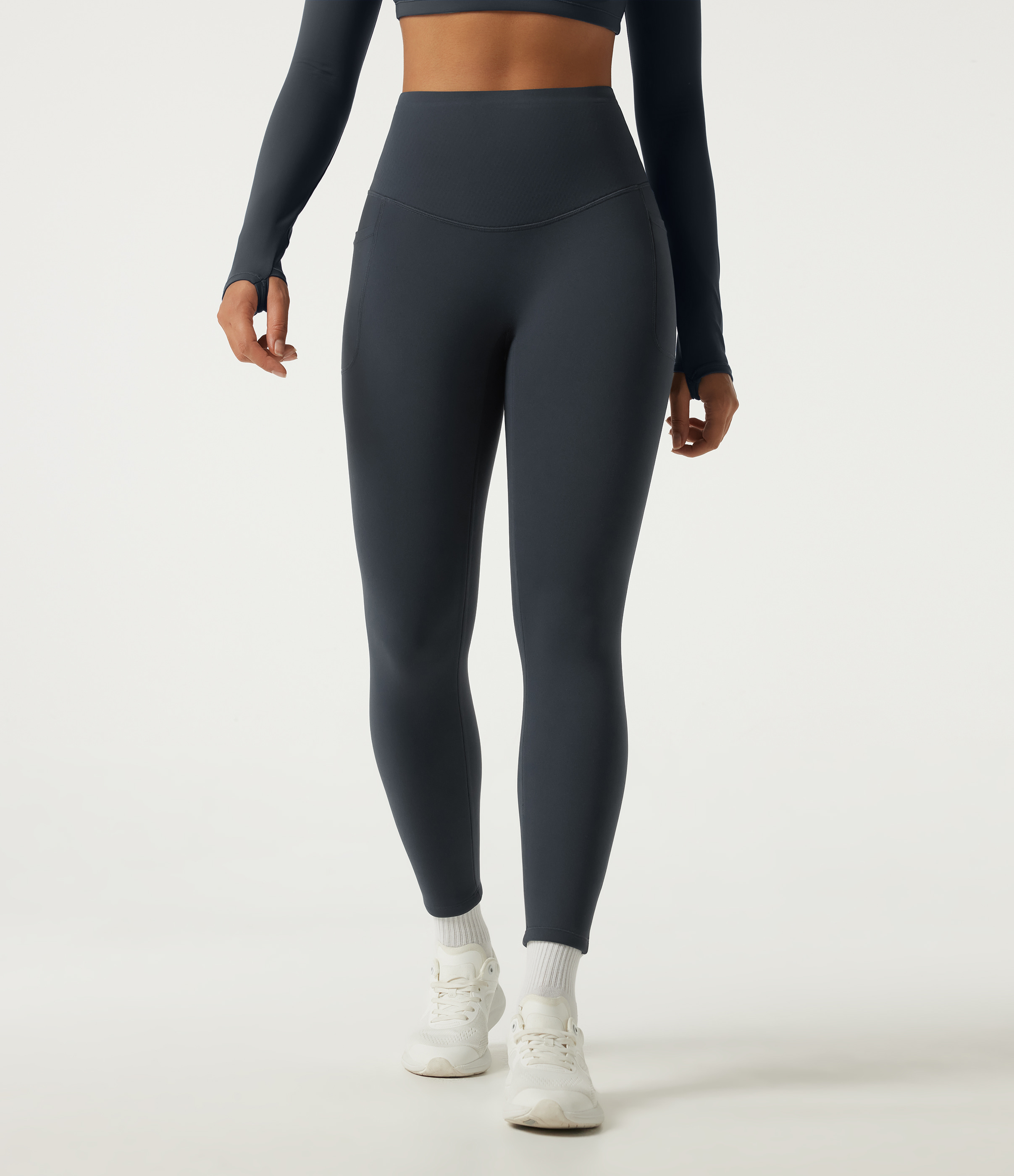 Carbon Halara Ultrasculpt™ Leggings de running en polaire, chaleur renforcée, taille haute, effet gainant pour le ventre, dos croisé, avec poches / 2