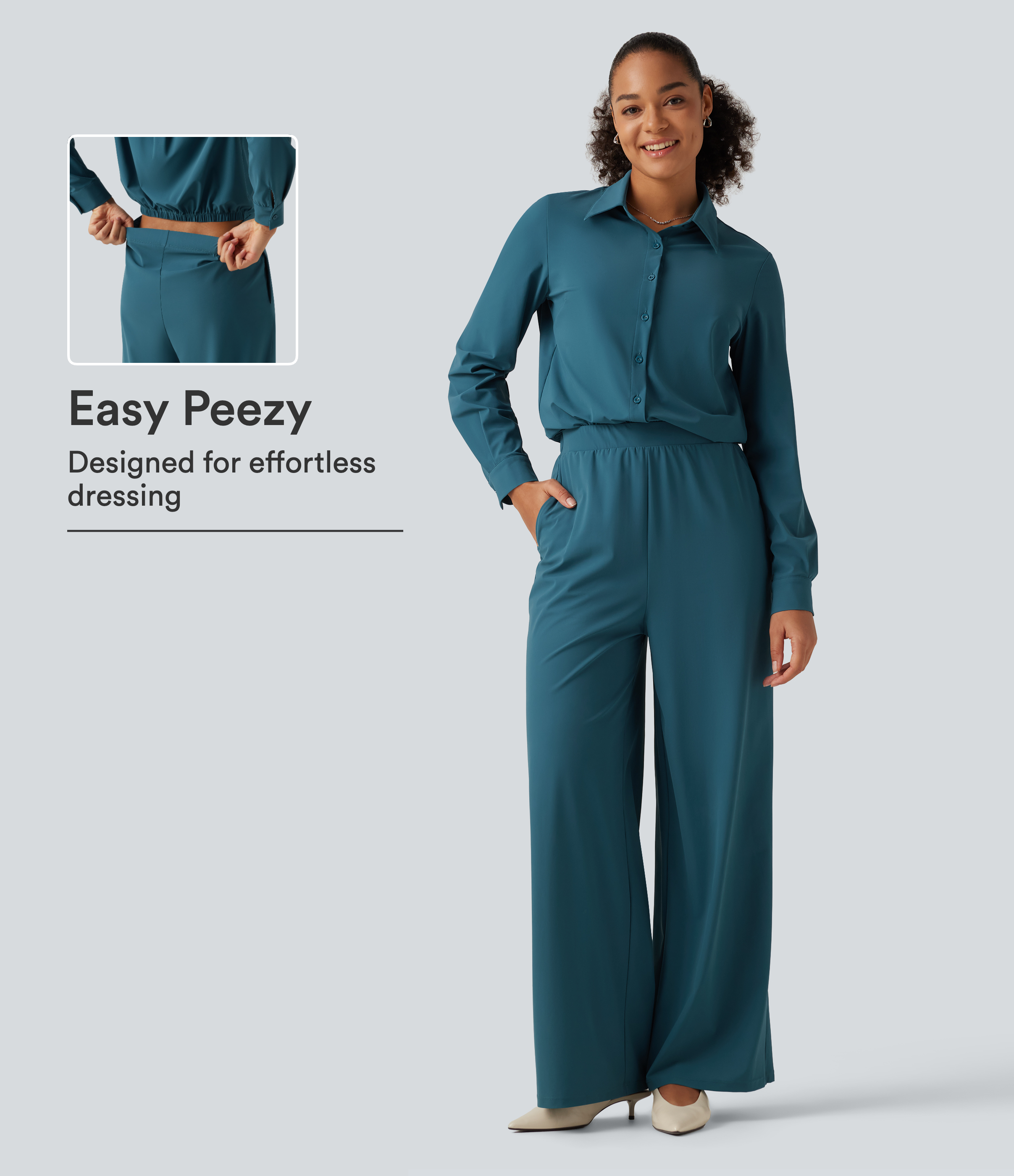 Long Sleeve Straight Leg Work Shirt Jumpsuit with Pockets-Easy Peezy Edition