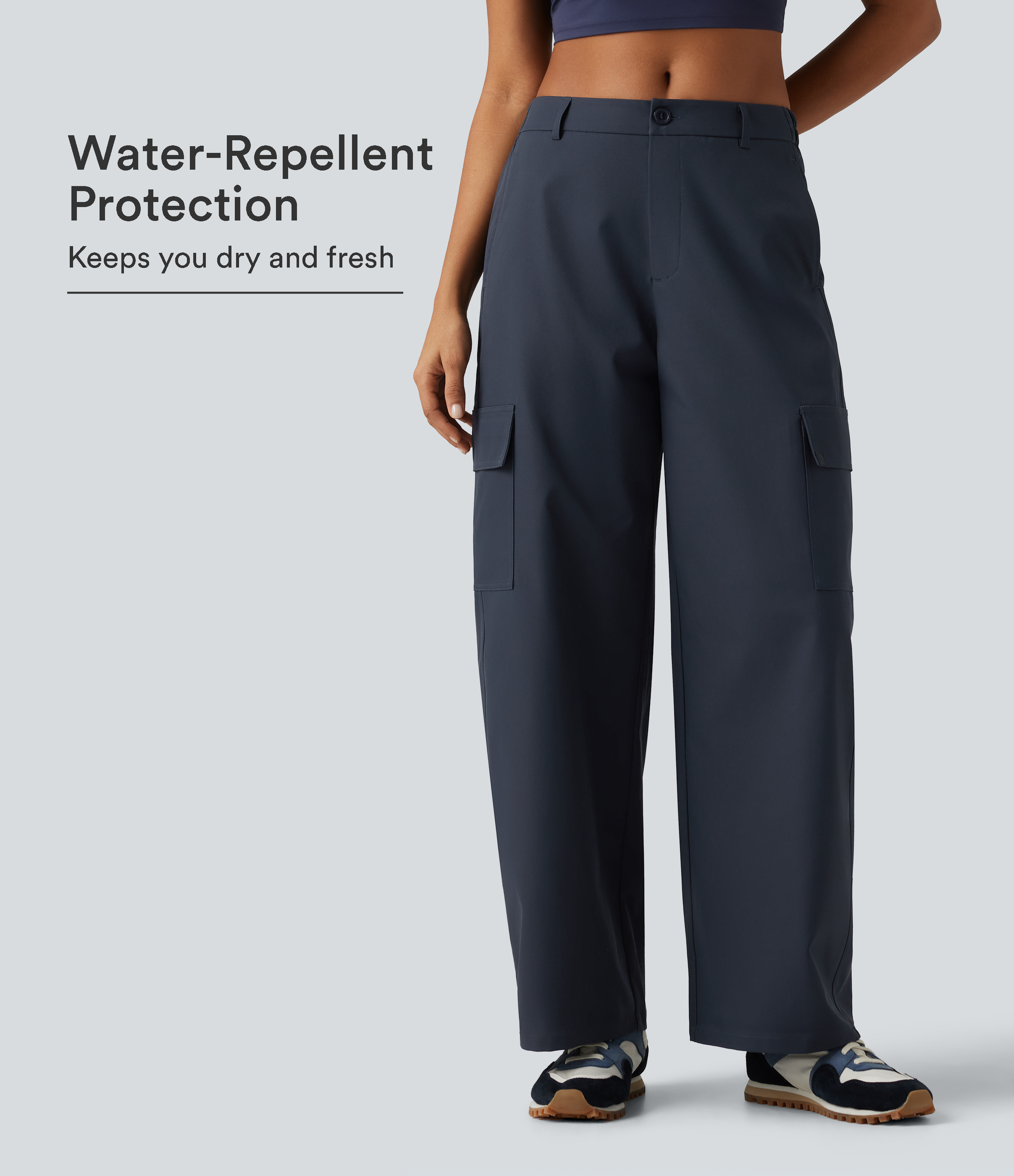 Water Repellent Wear-Resistant Mid Rise Barrel Leg Hiking Cargo Pants with Pockets