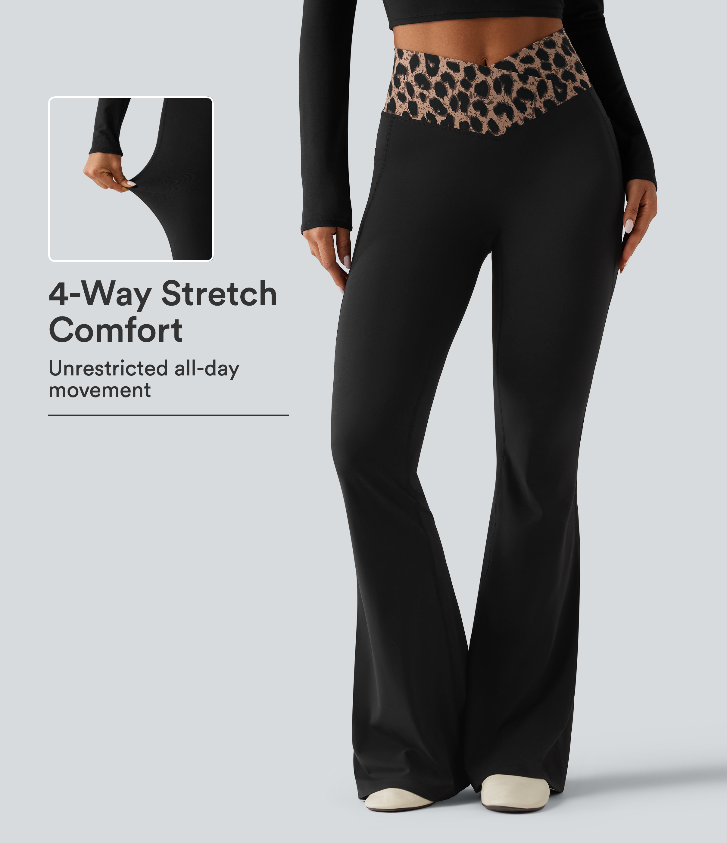 Halara UltraSculpt™ Leopard Print High Waisted Crossover InstantCool Casual Flare Pants with Pockets
