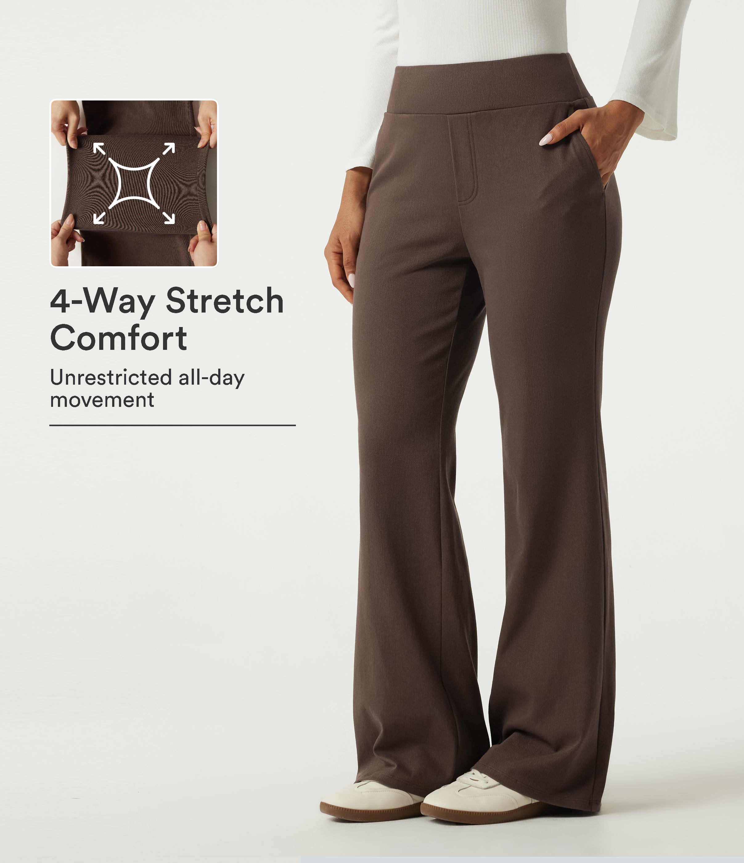 High Waisted Bootcut Work Cotton Pants with Pockets