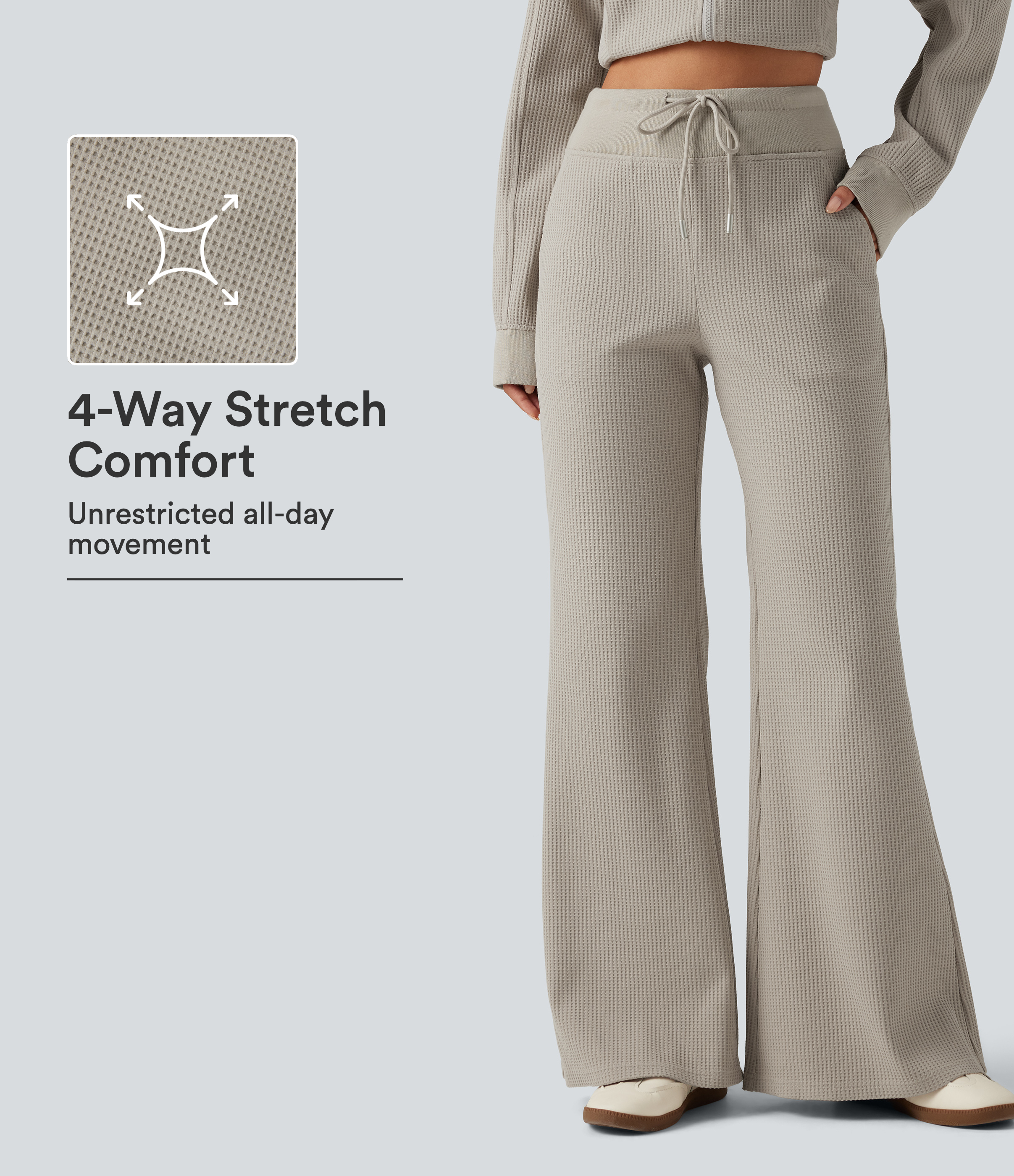 High Waisted Drawstring Waffle Baggy Casual Pants with Pockets