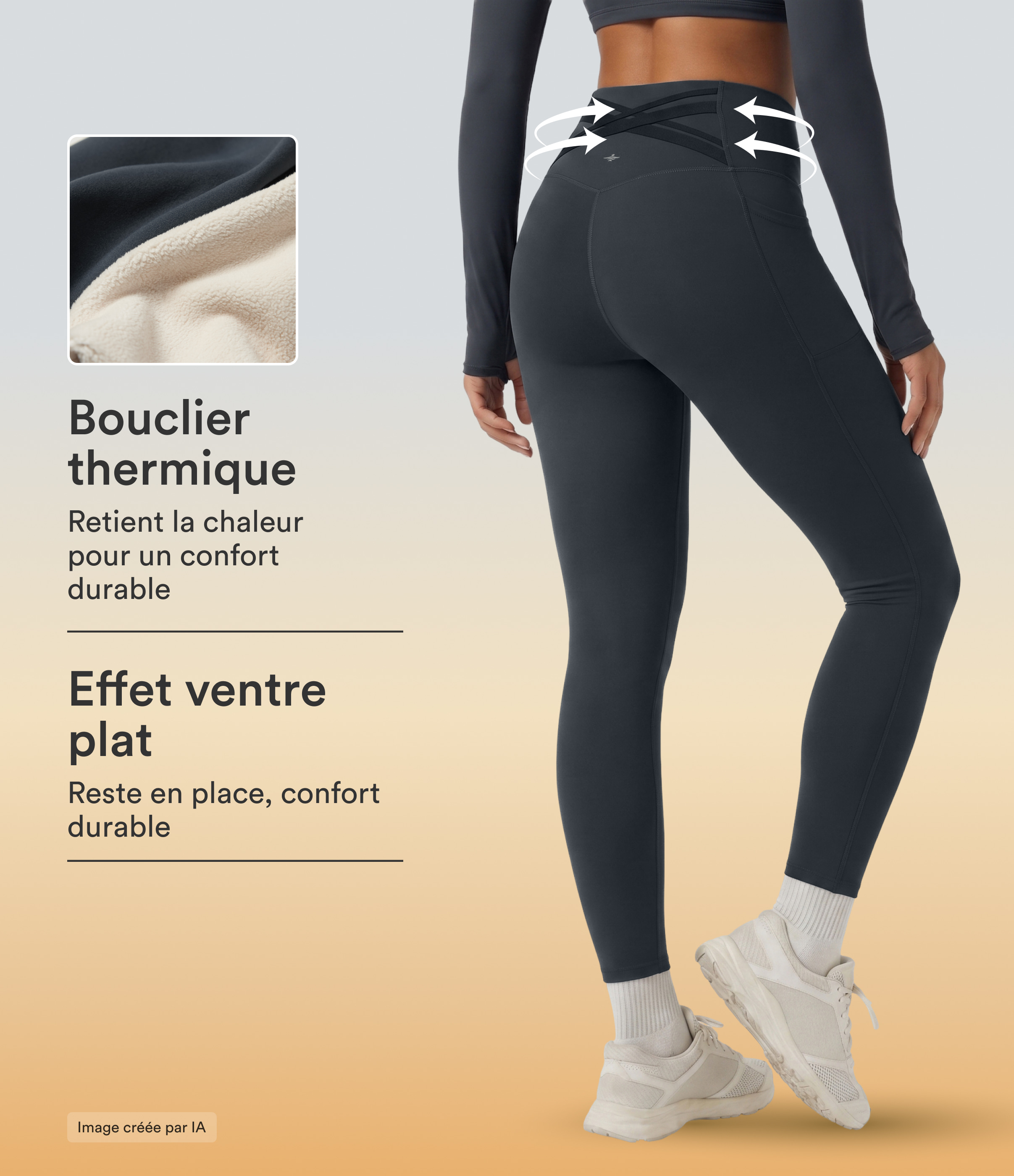 Carbon Leggings de course en polaire Halara Ultrasculpt™ Extra Heat, taille haute, effet ventre plat, dos croisé et poches / 1