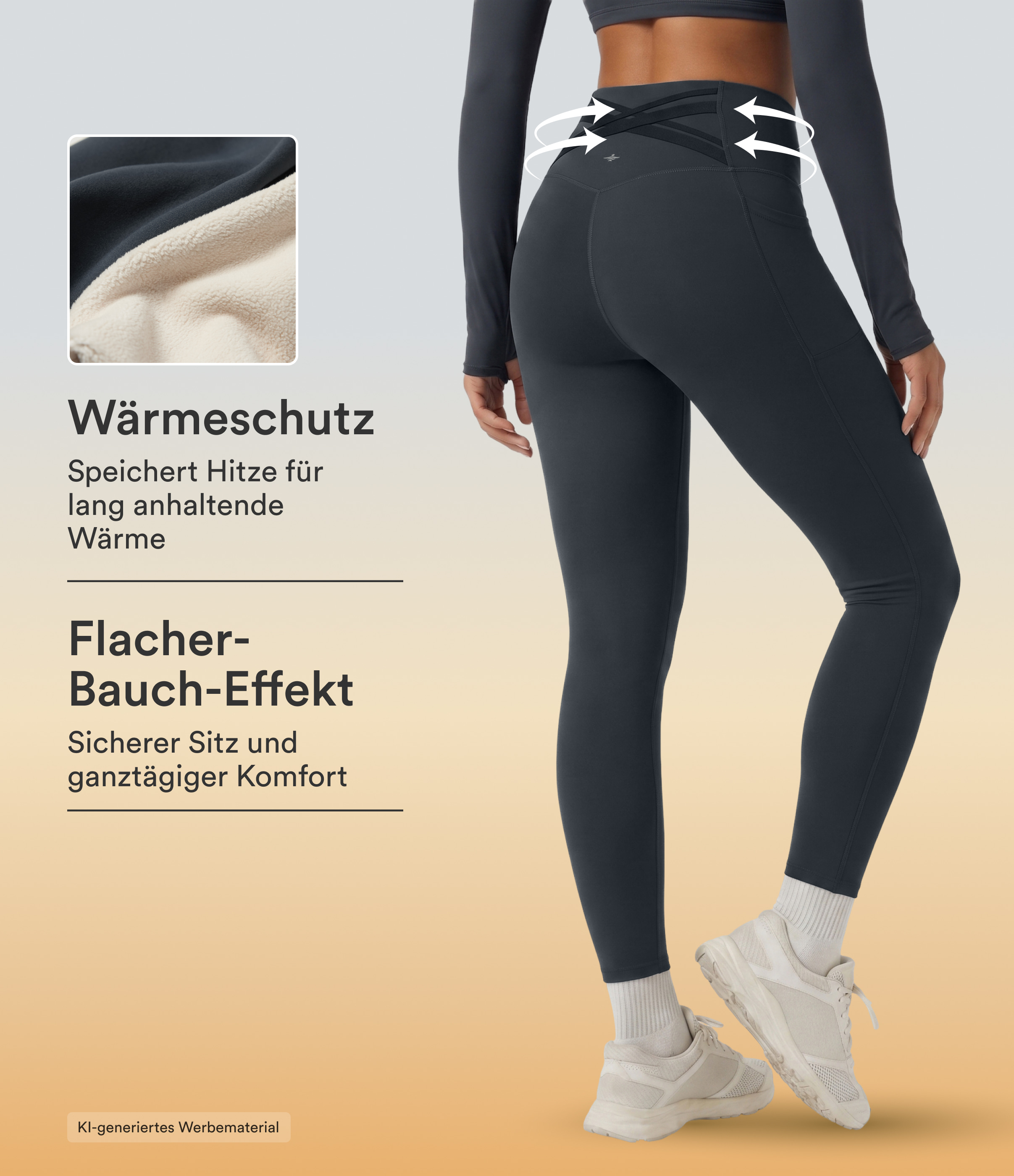 Halara Ultrasculpt™ Extra Heat - Lauf-Leggings aus Fleece mit hohem Crossover-Bund, Seitentaschen und Bauchkontrolle