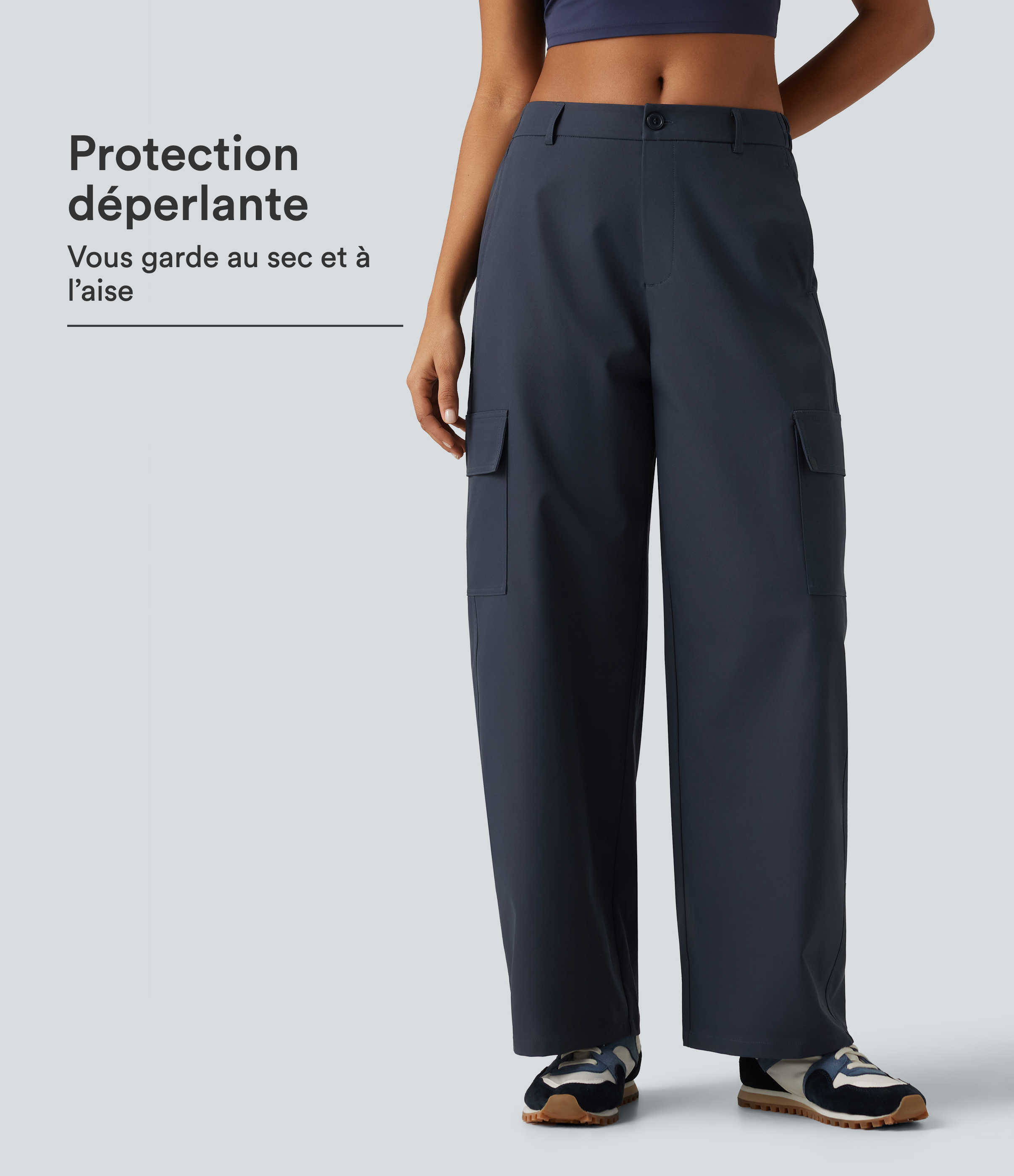 Pantalon cargo de randonnée déperlant et résistant à l’usure, à taille mi-haute et coupe barrel avec poches