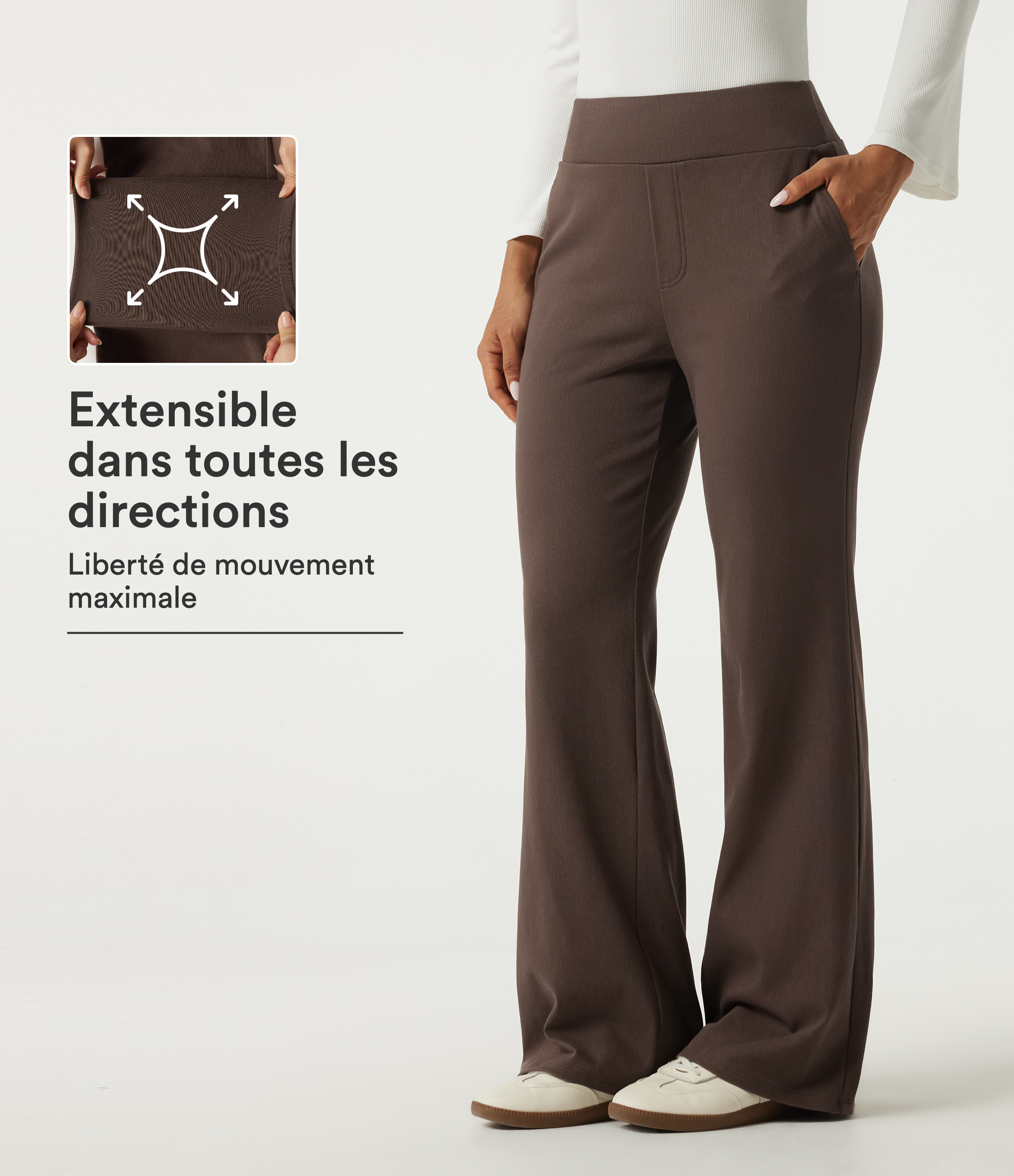 Pantalon de bureau bootcut en coton à taille haute avec poches