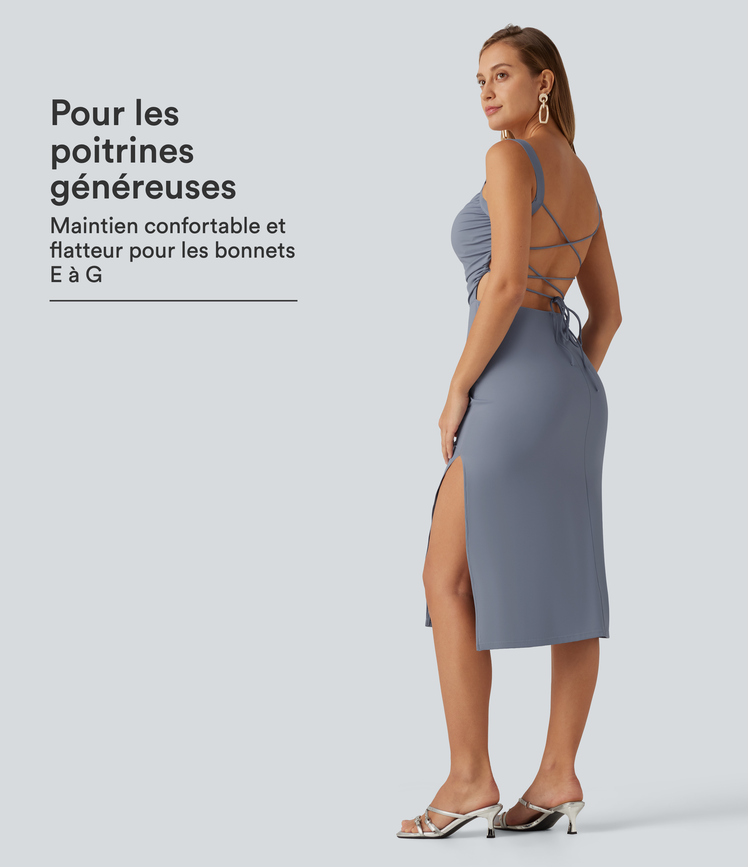 Robe midi de soirée moulante à fronces et laçage, pour bonnets E à G