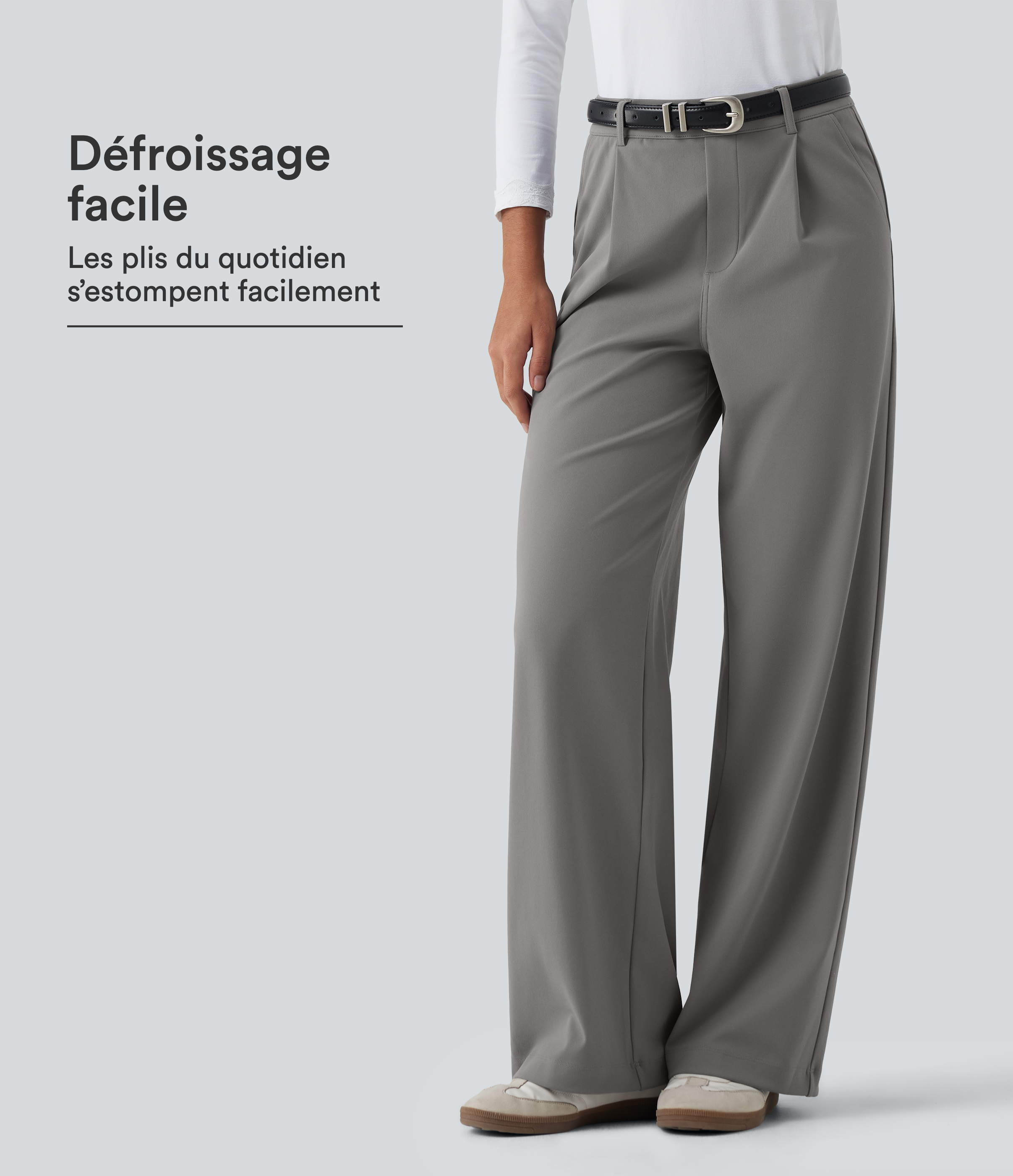 Pantalon de bureau droit DayStretch Halara Flex™ à taille haute, plis travaillés et défroissage facile avec poches