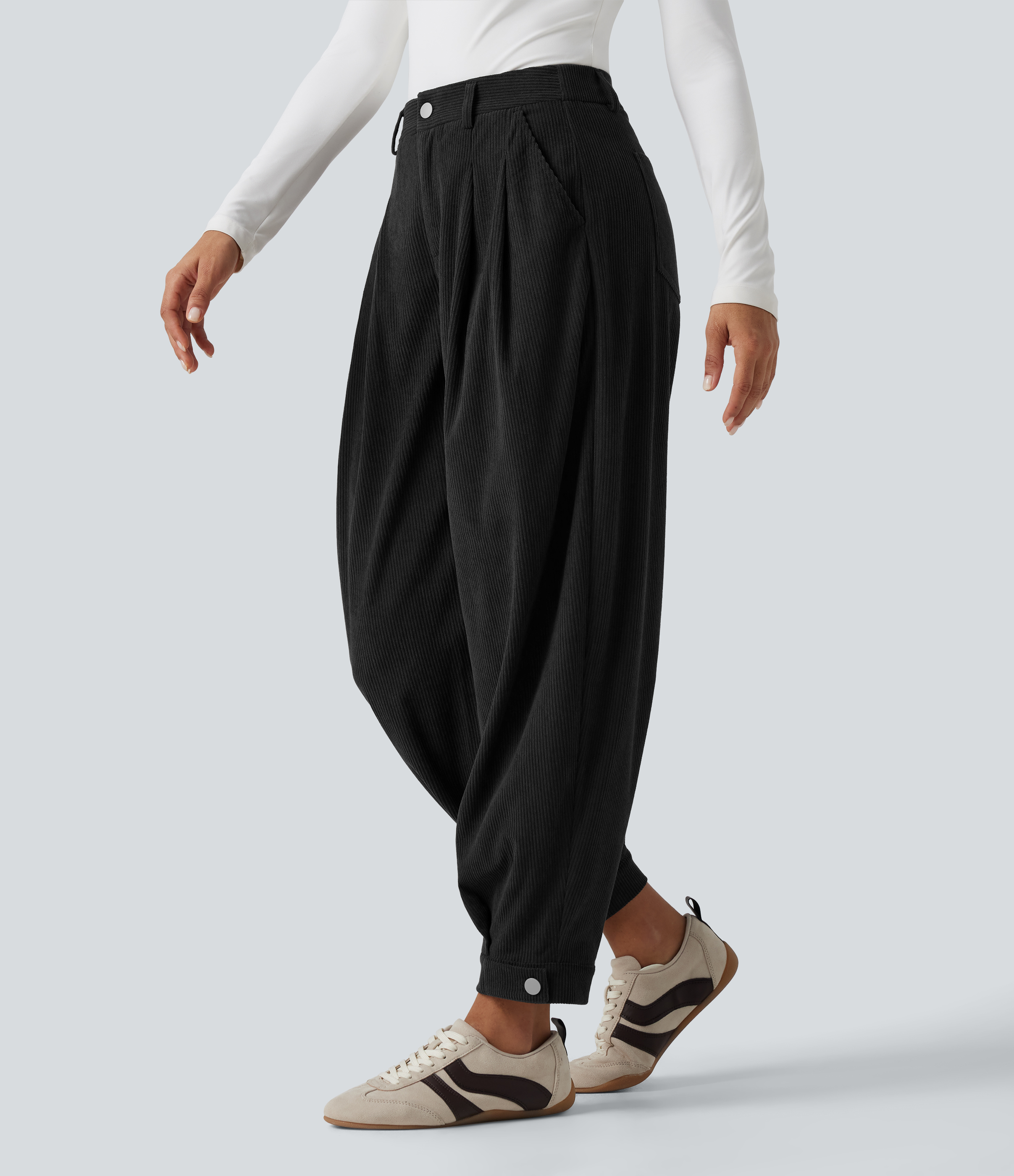Mid Rise Corduroy Casual Balloon Joggers with Pockets