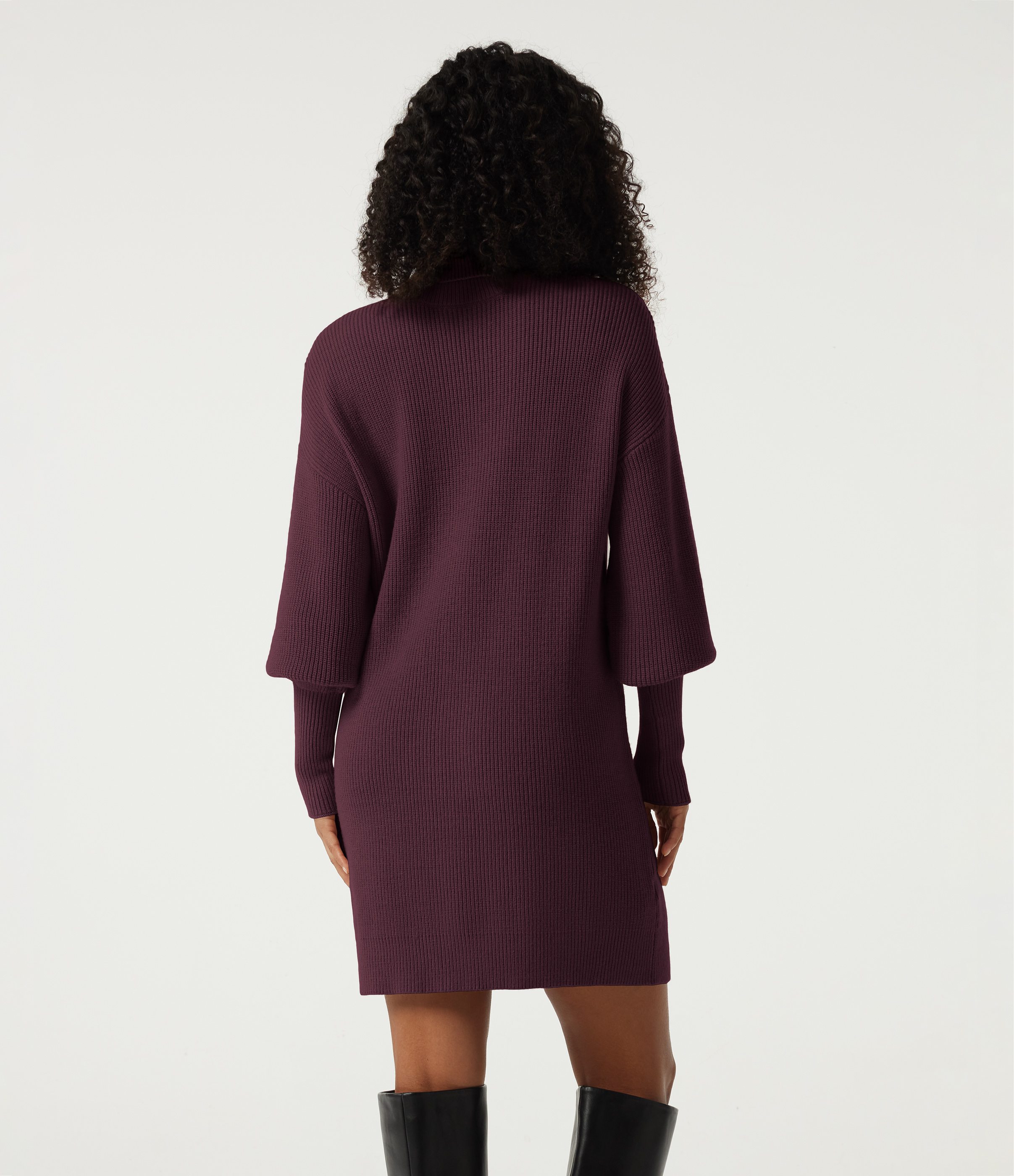 Mauve Wine Robe-pull courte décontractée à col montant et manches longues / 2