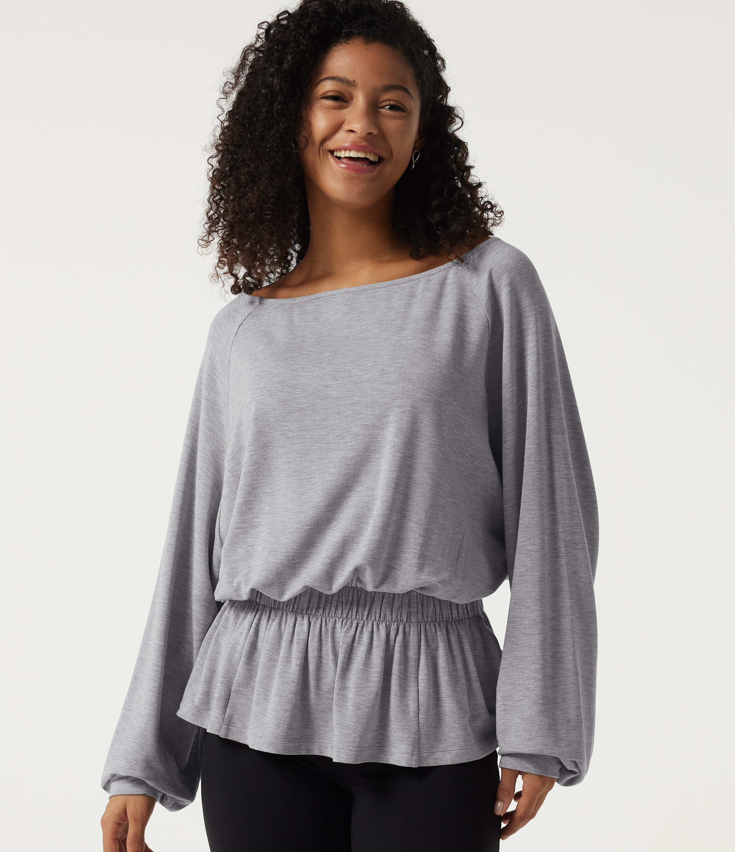 Boat Neck Batwing Long Sleeve Casual Top