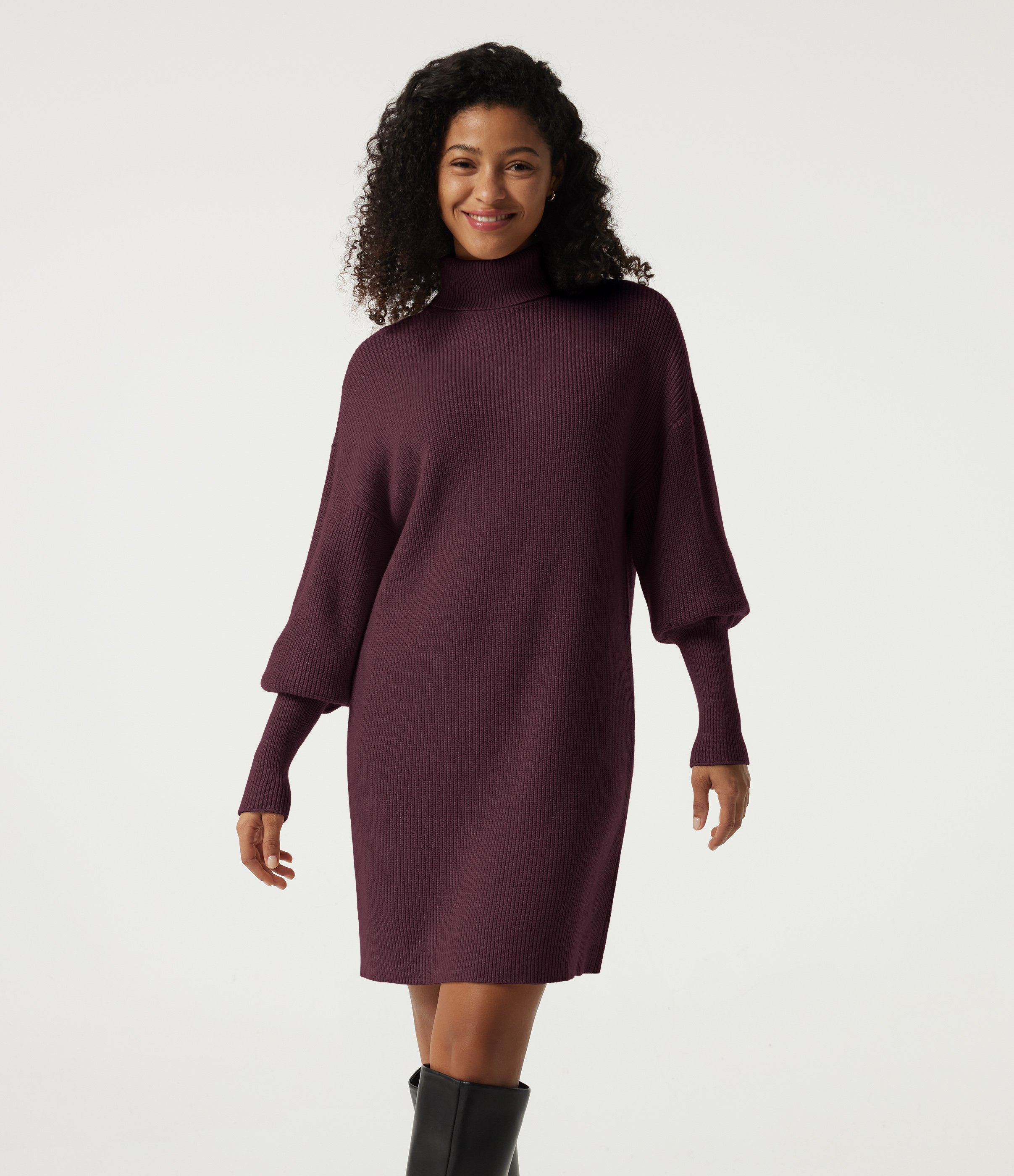 High Neck Long Sleeve Casual Mini Sweater Dress