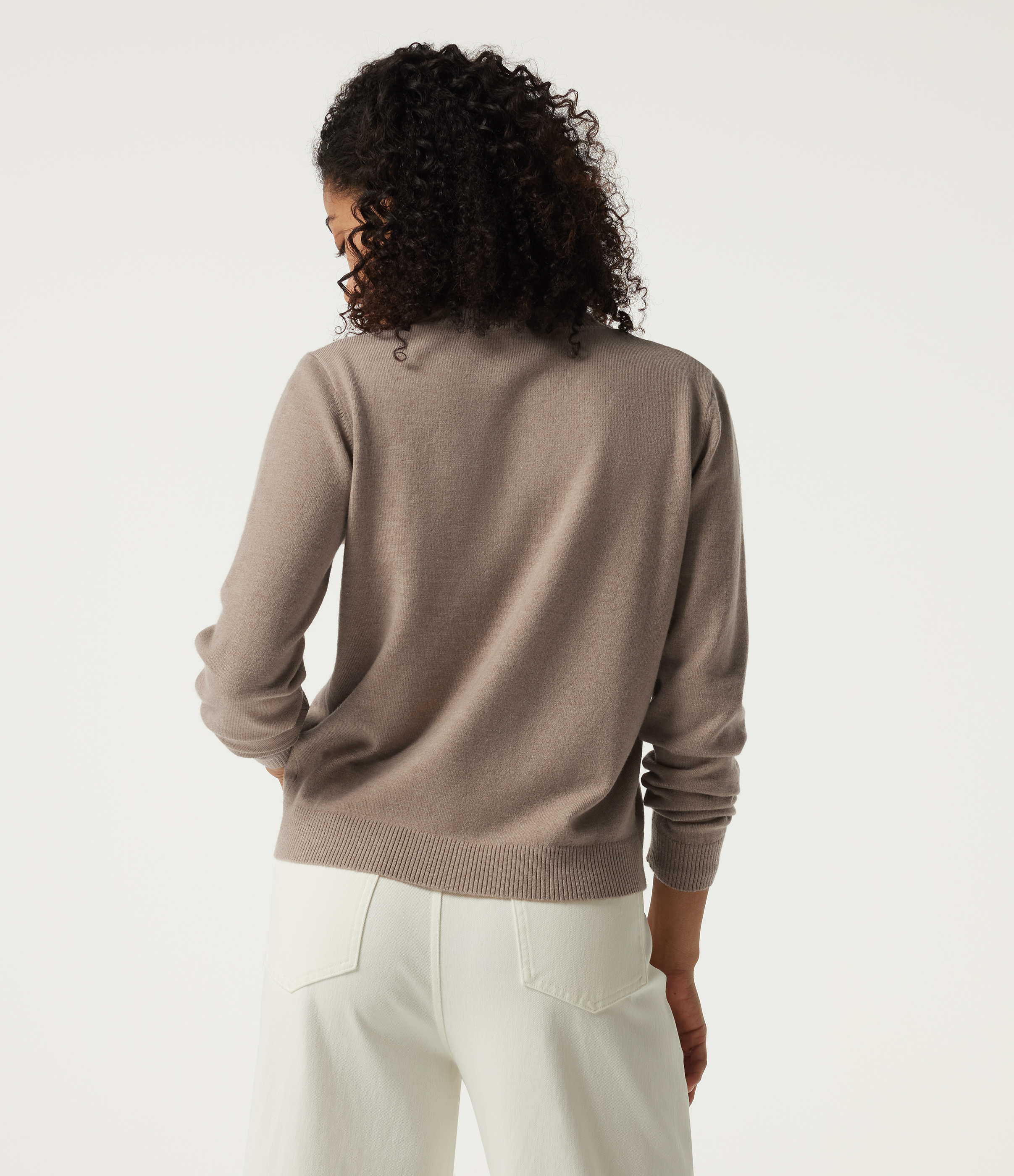 Pale Khaki Büro-Strickjacke mit Rundhalsausschnitt und langen Ärmeln / 2