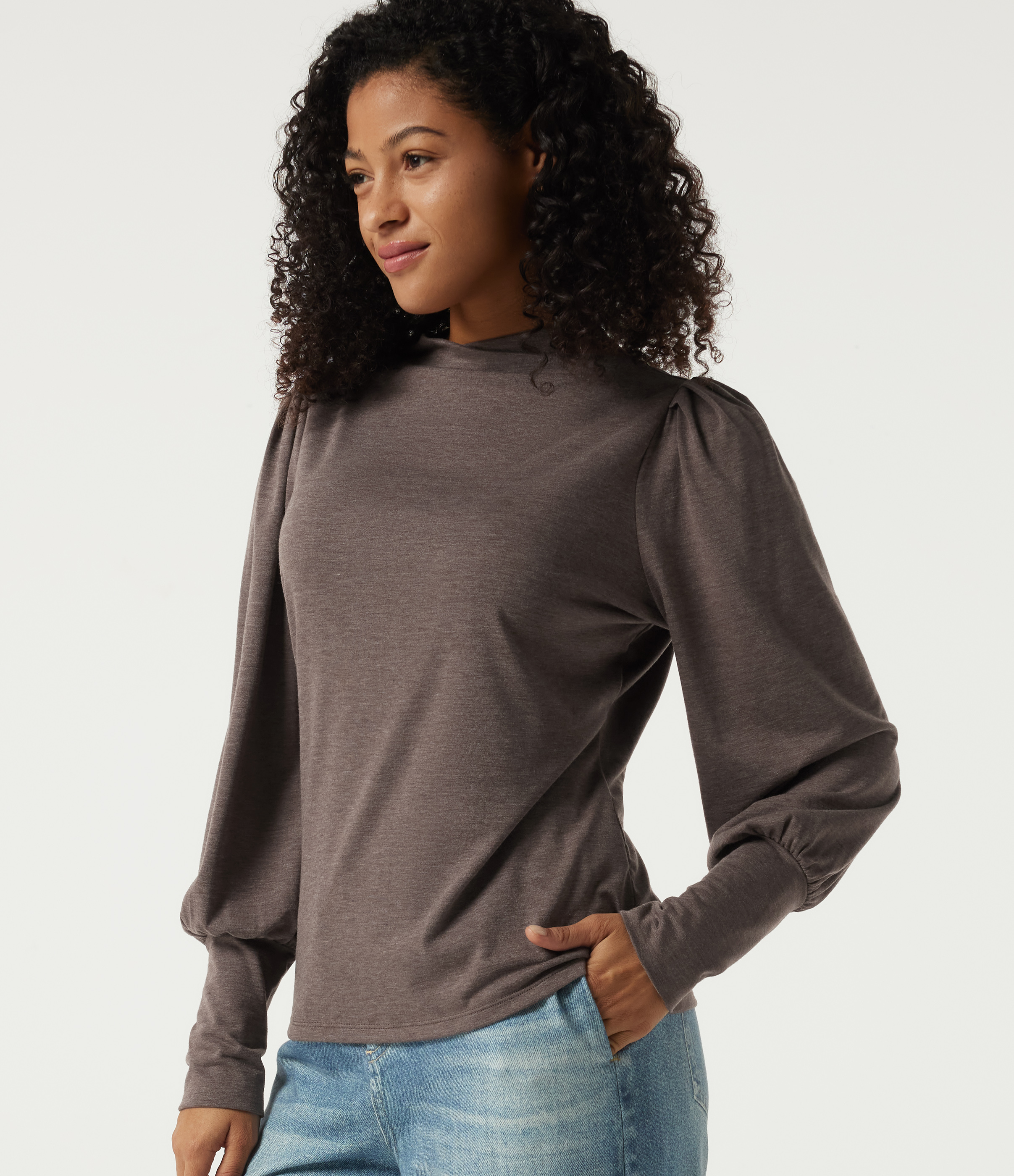 Mock Neck Long Sleeve Relaxed Casual Top