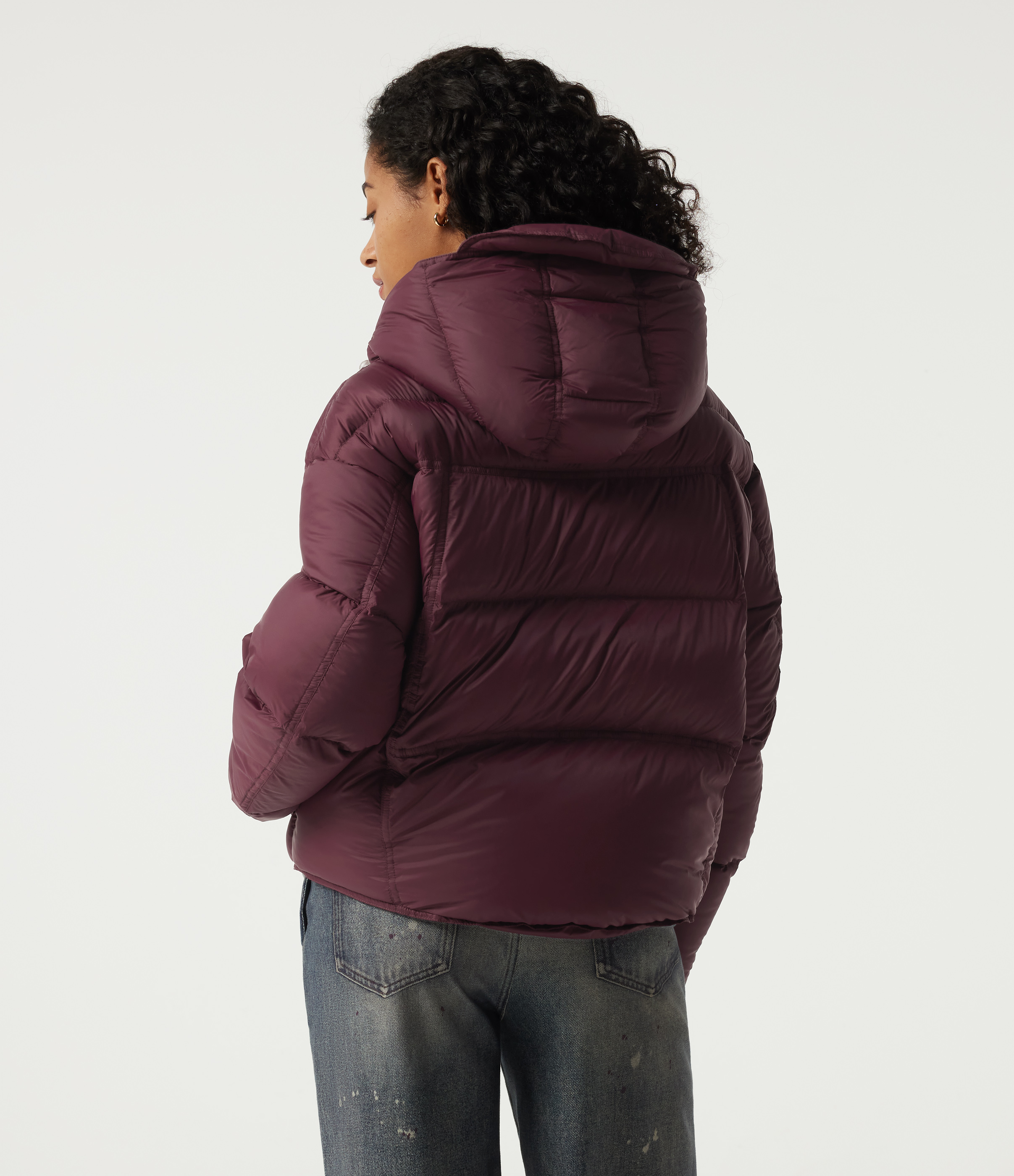 Eggplant Hooded Long Sleeve Casual Down Jacket with Pockets / 2