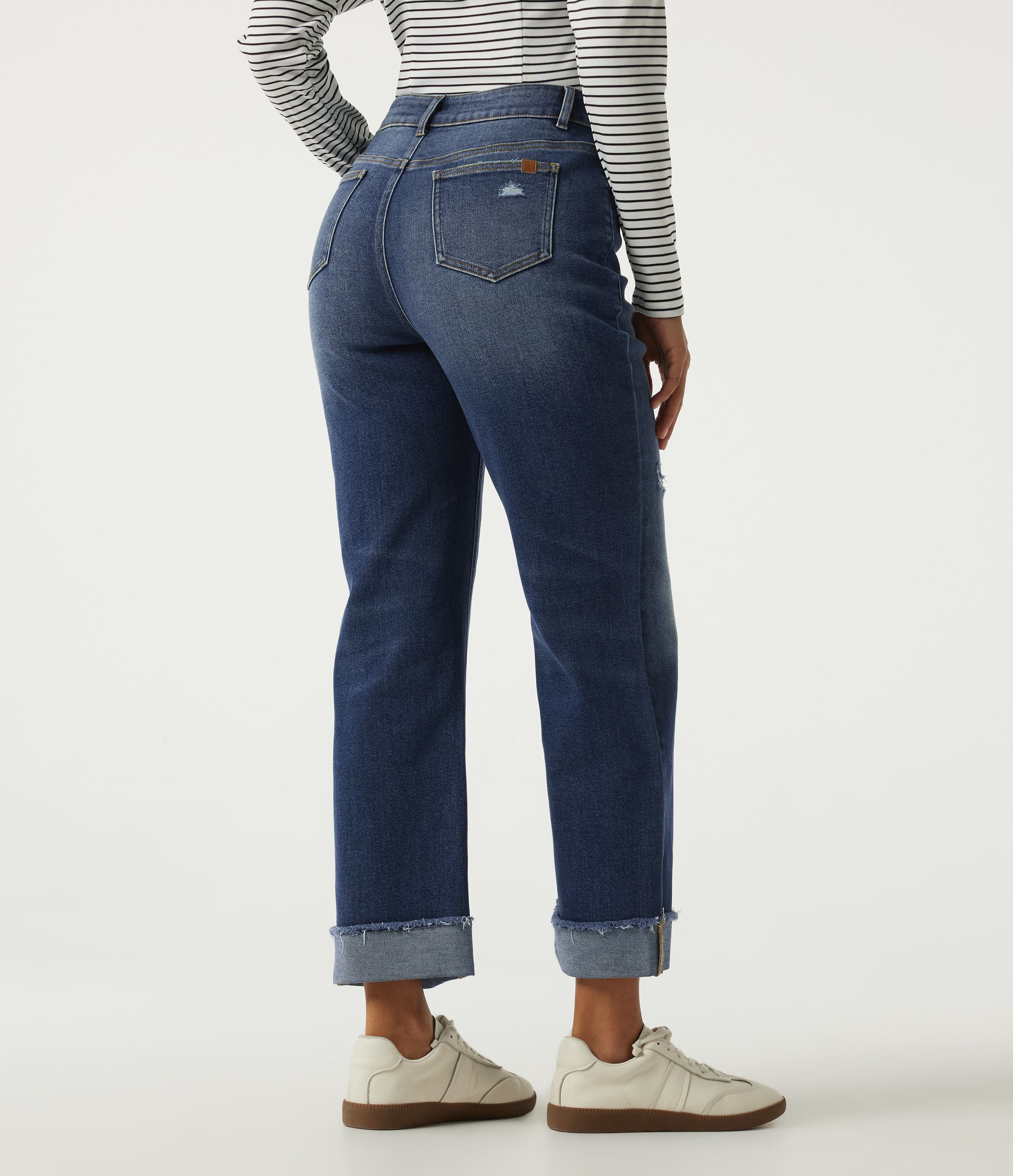 Tide Blue Denim Mid Rise Straight Leg Asymmetric Casual Jeans with Pockets / 2