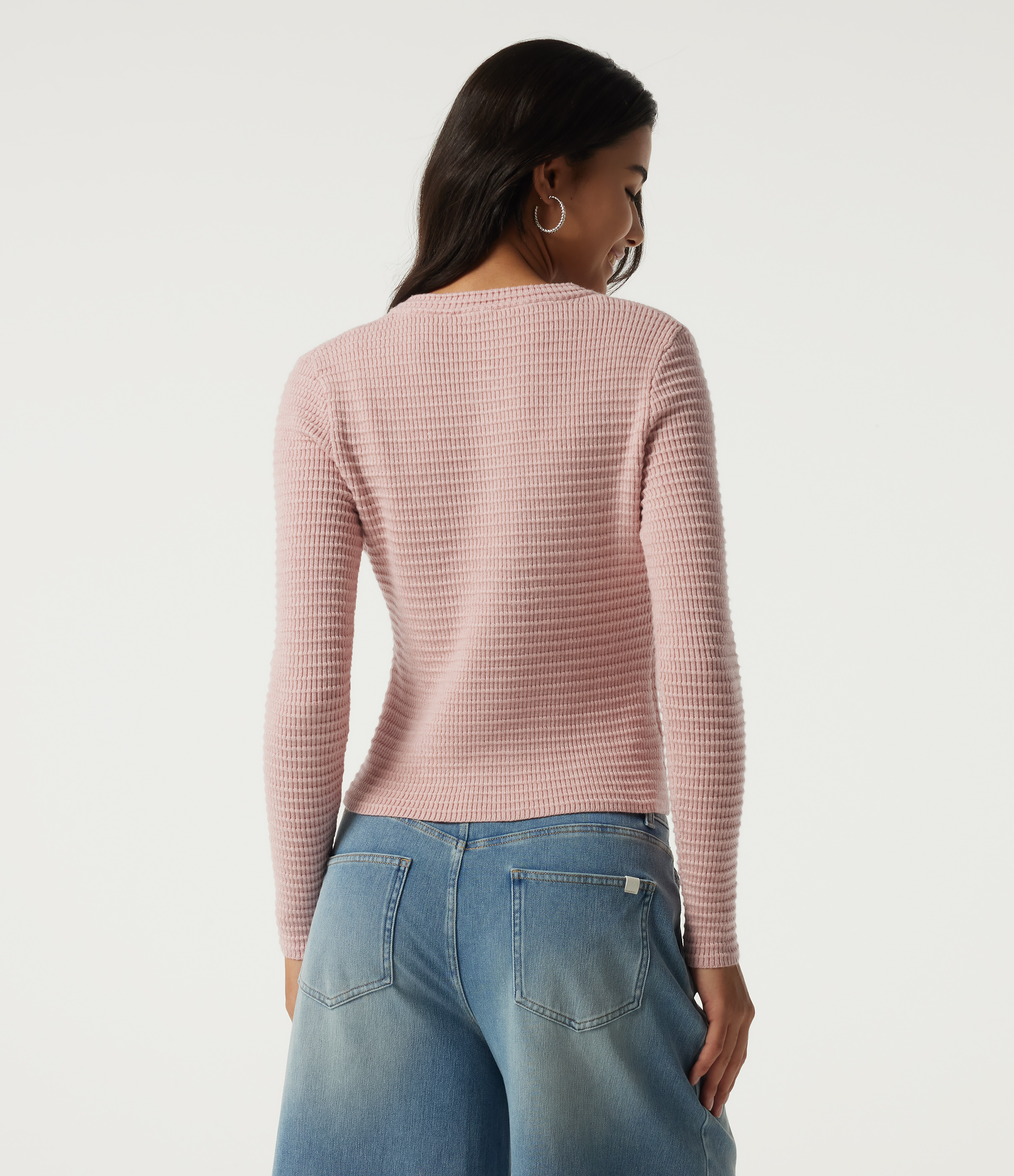 Rose Dust Round Neck Long Sleeve Waffle Workout Cardigan / 2