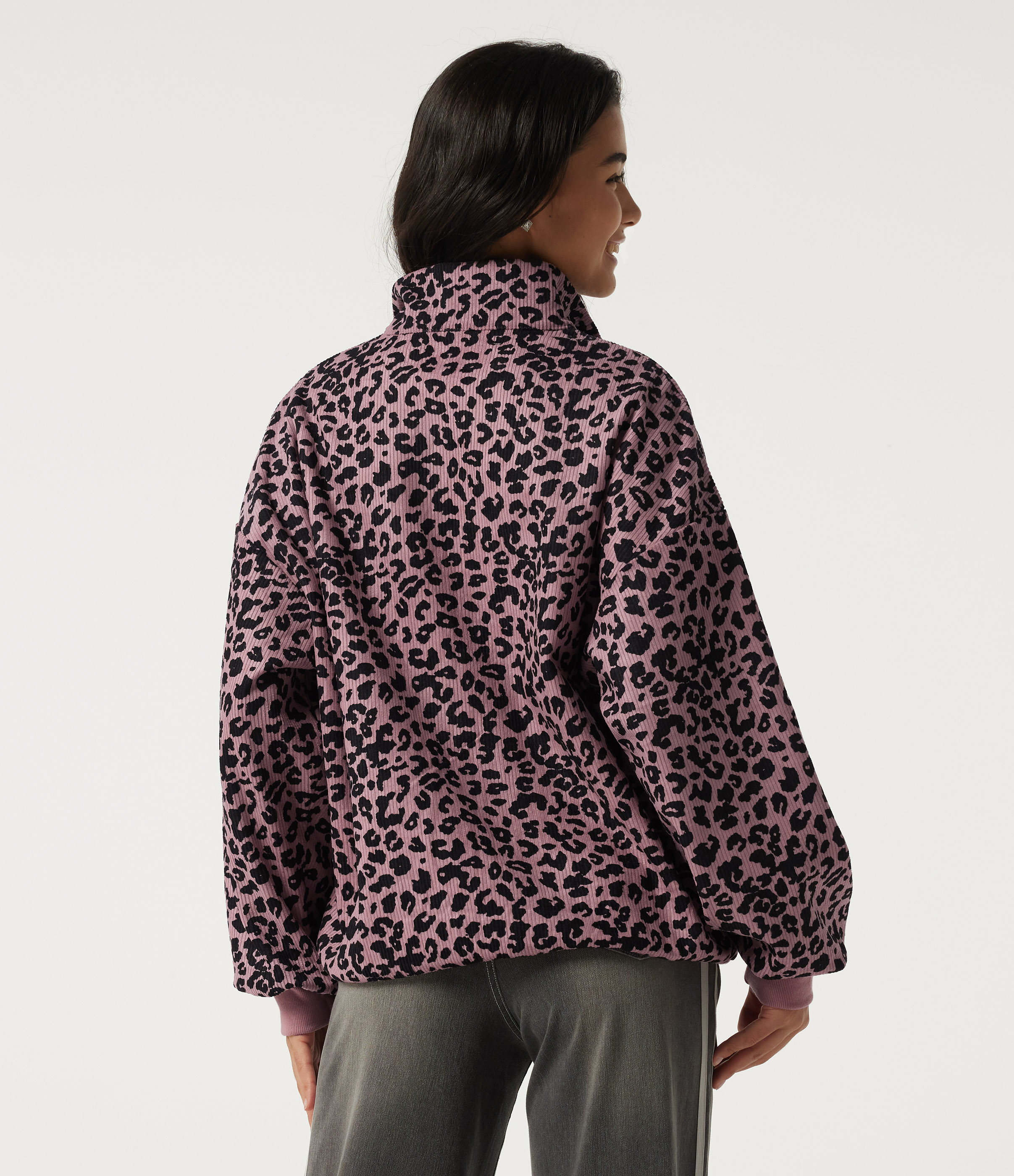 Blush Leopard Stand Collar Long Sleeve Leopard Print Casual Top / 2