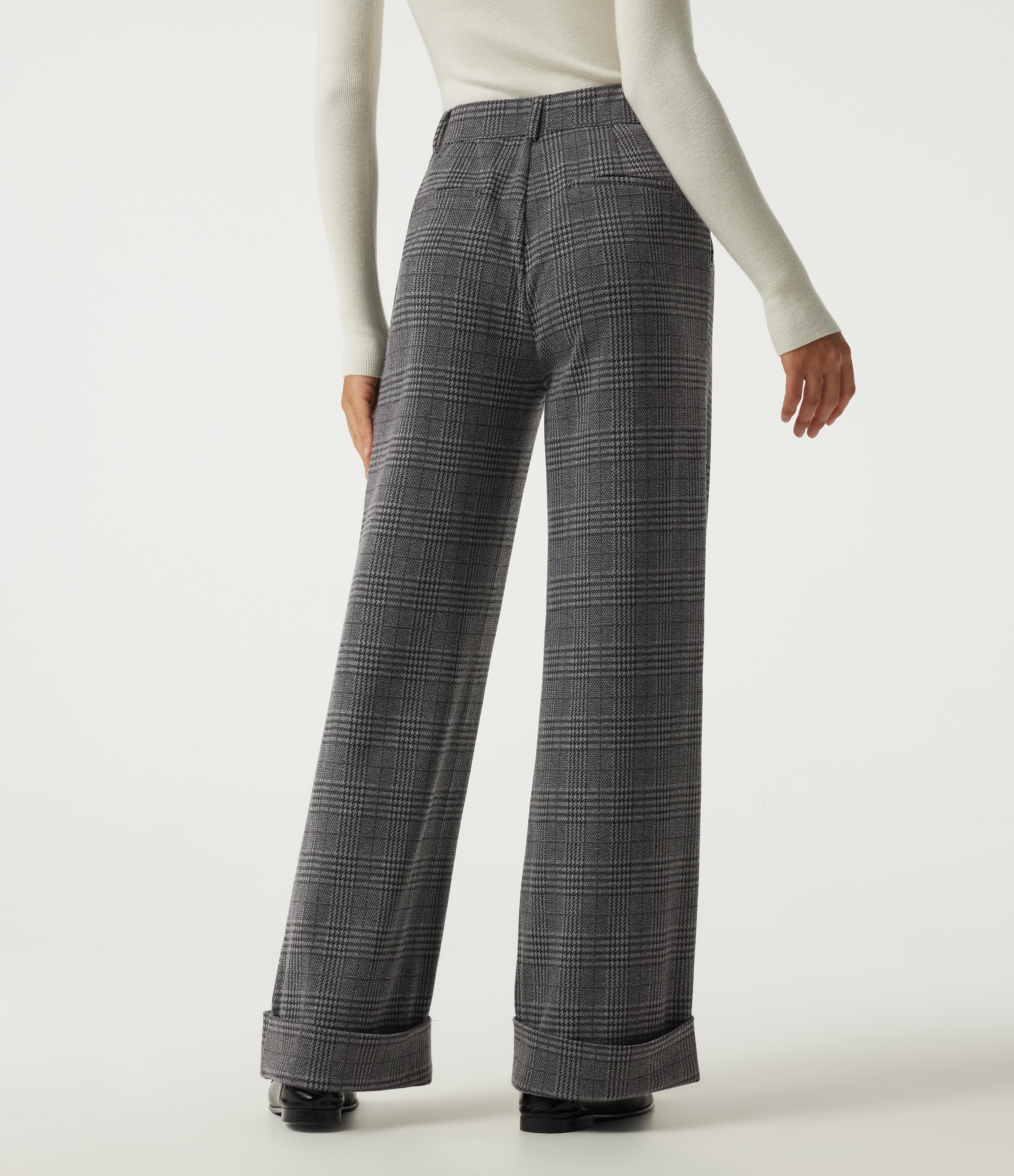 Dark Gray Plaid High Waisted Wide Leg Casual Pants with Pockets / 2