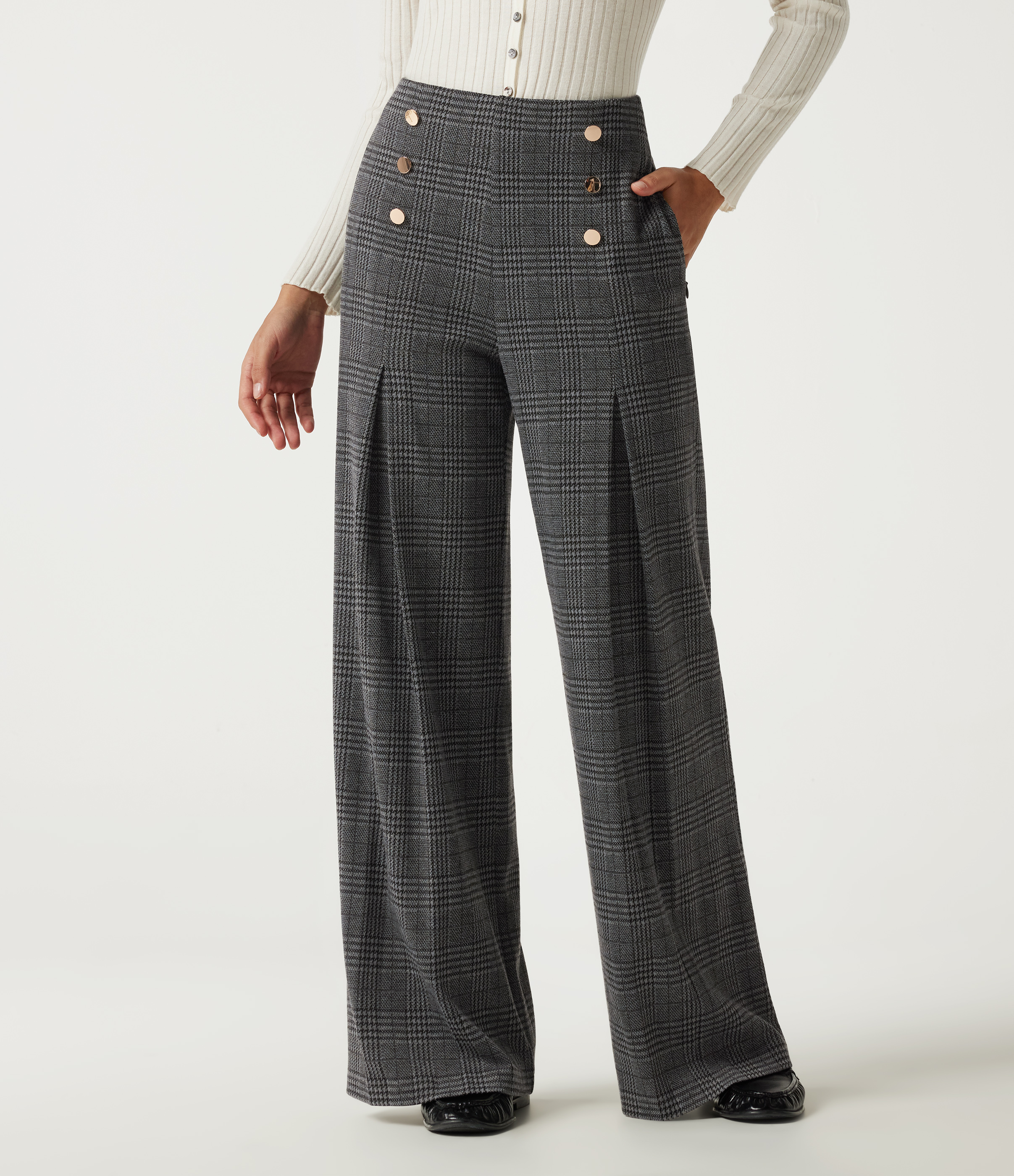 Halara Flex™ High Waisted Wide Leg Houndstooth Plaid Work Pants with Pockets
