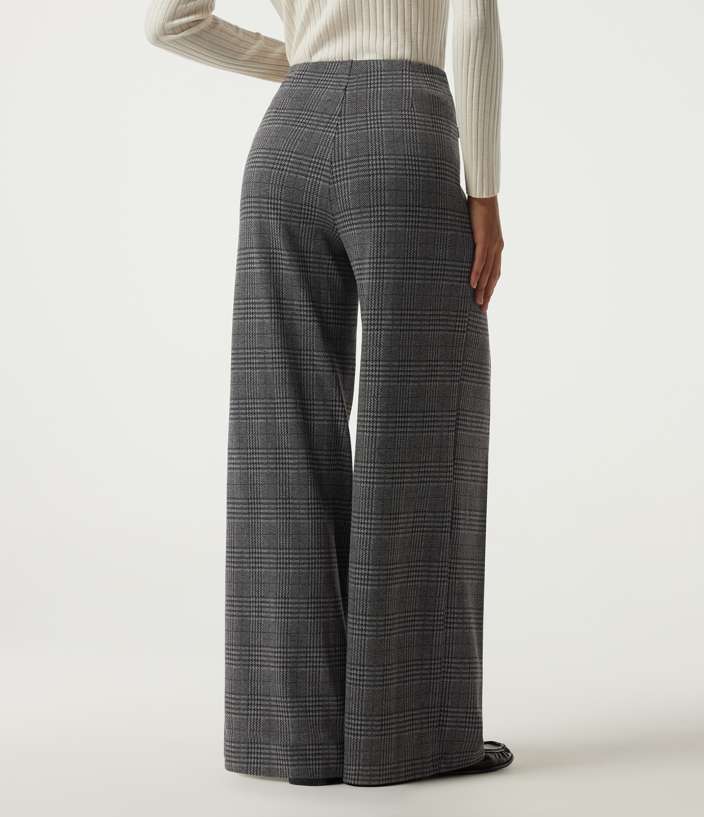 Dark Gray Plaid Halara Flex™ - Bürohose mit hohem Bund, Seitentaschen, Karomuster und weitem Bein / 2