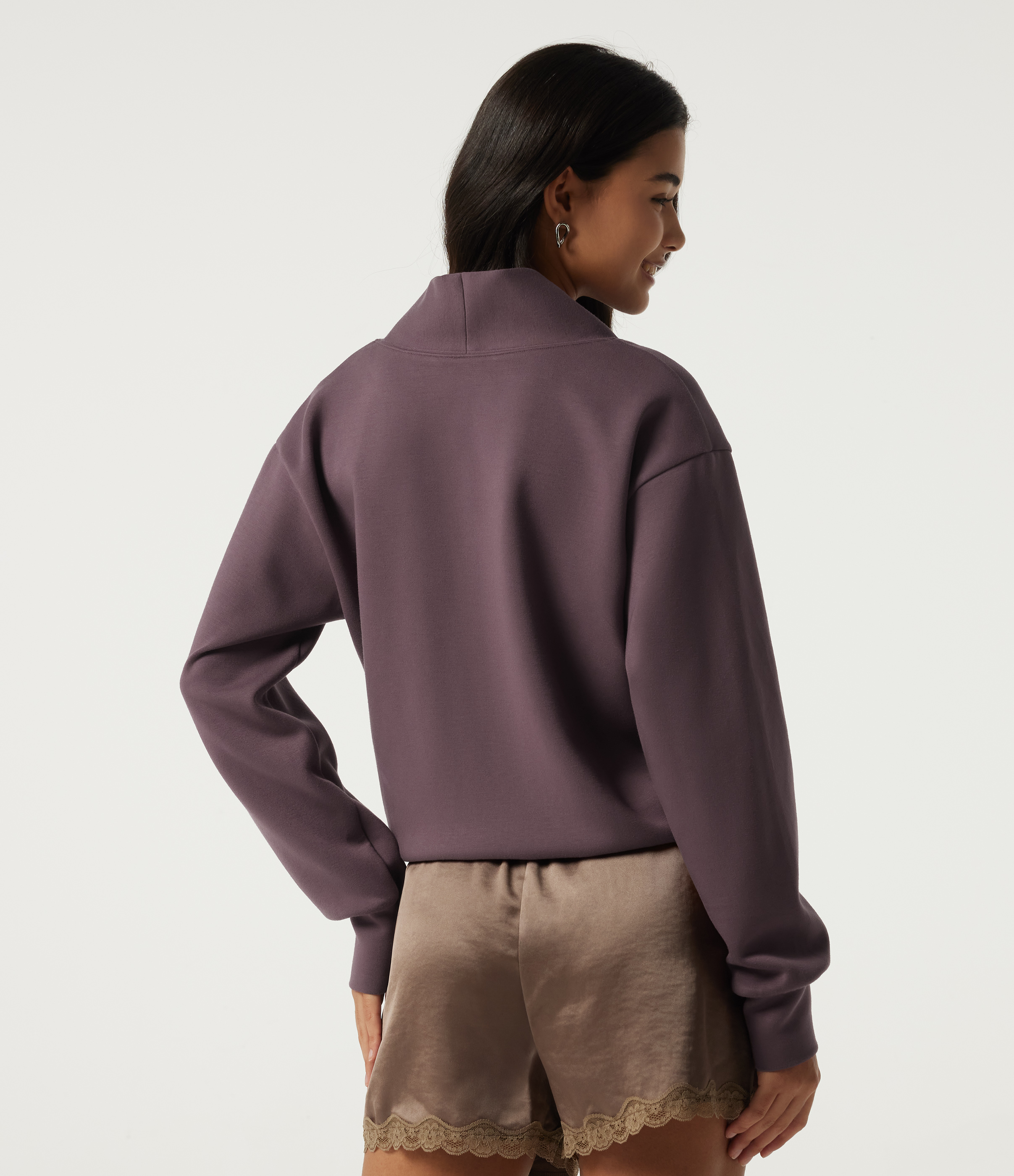 Dark Plum Wrap Shawl Collar Long Sleeve Casual Sweatshirt / 2