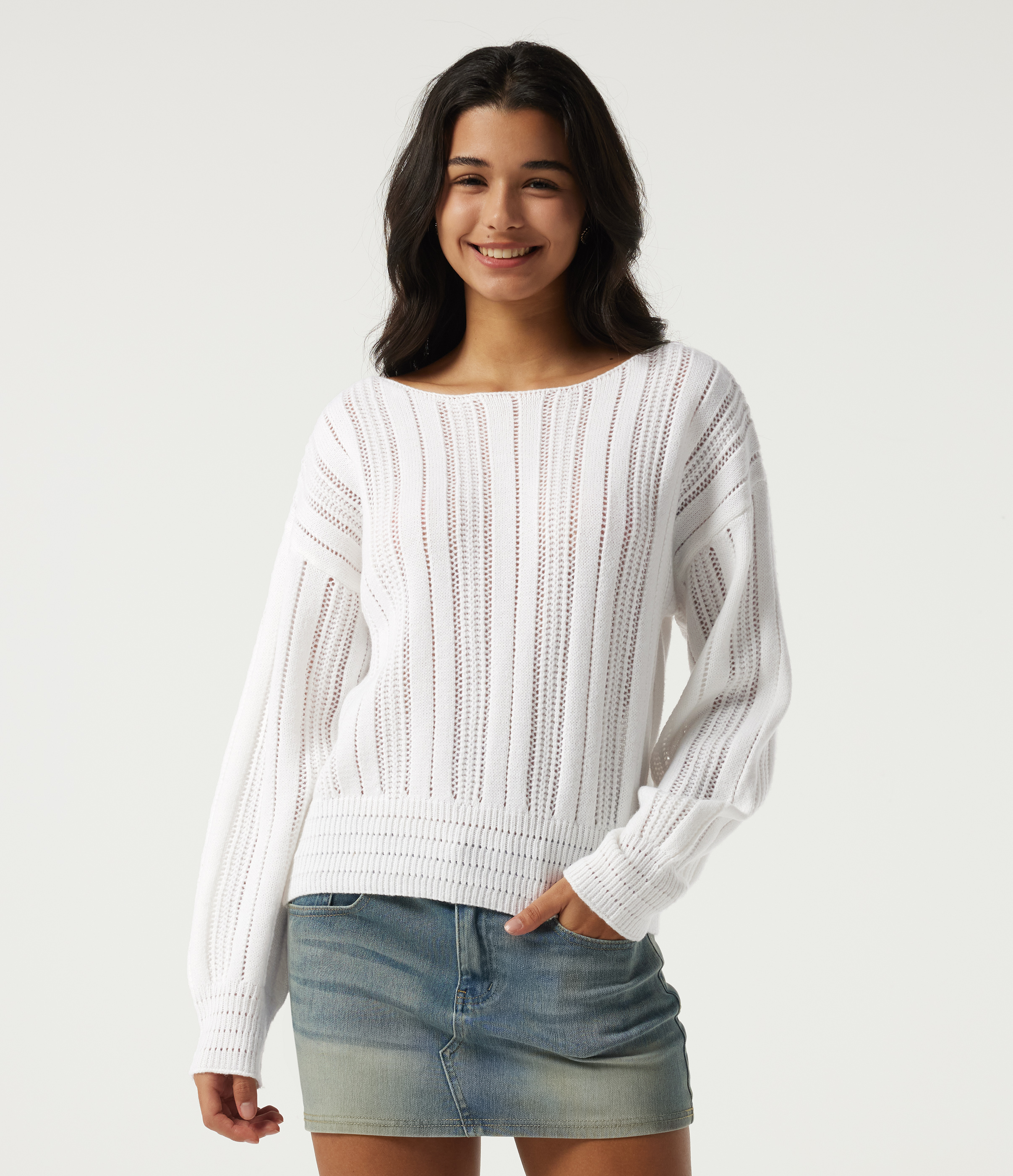 Pull décontracté à col rond et manches longues