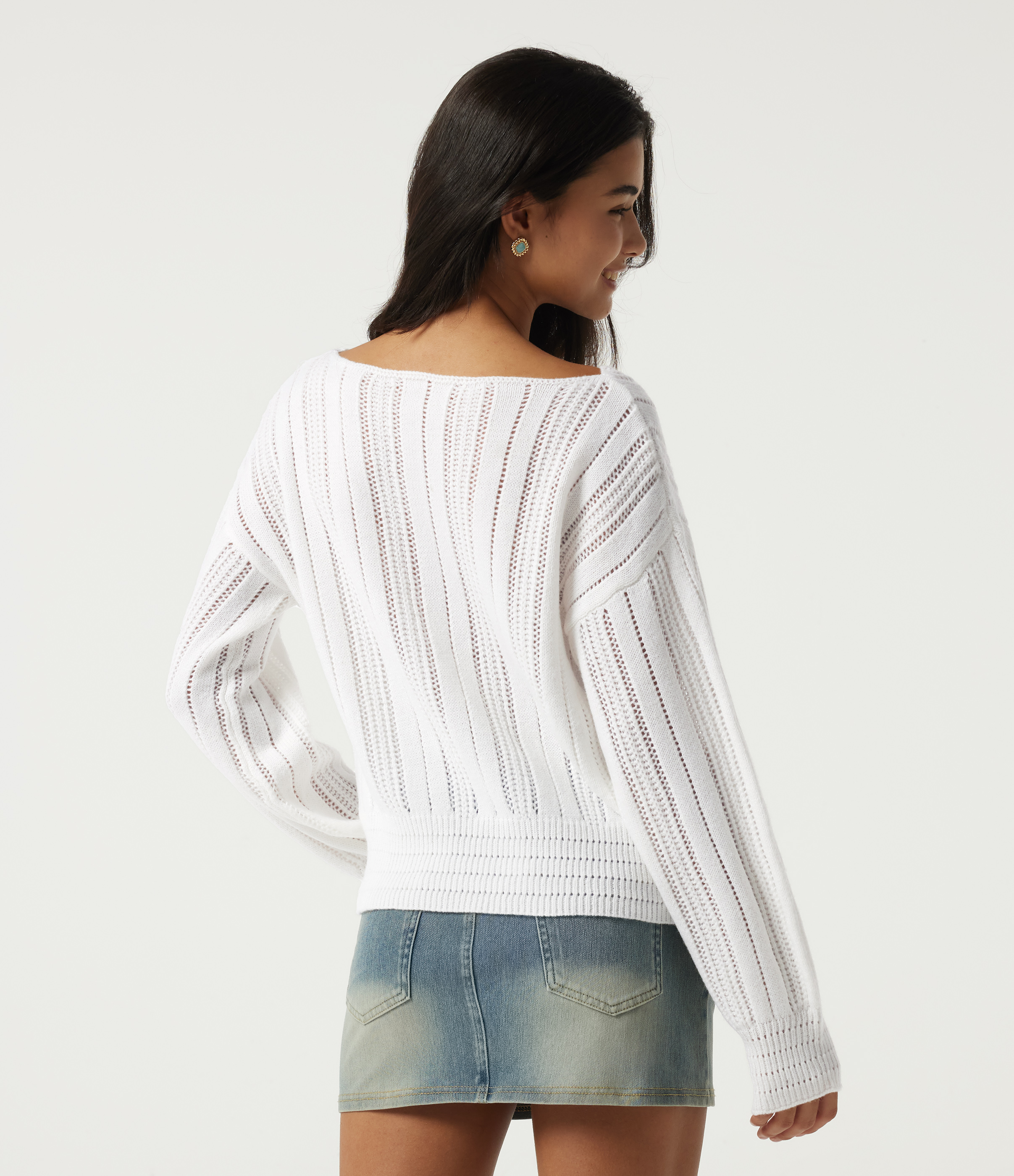 Bianco Maglione casual girocollo a maniche lunghe / 2