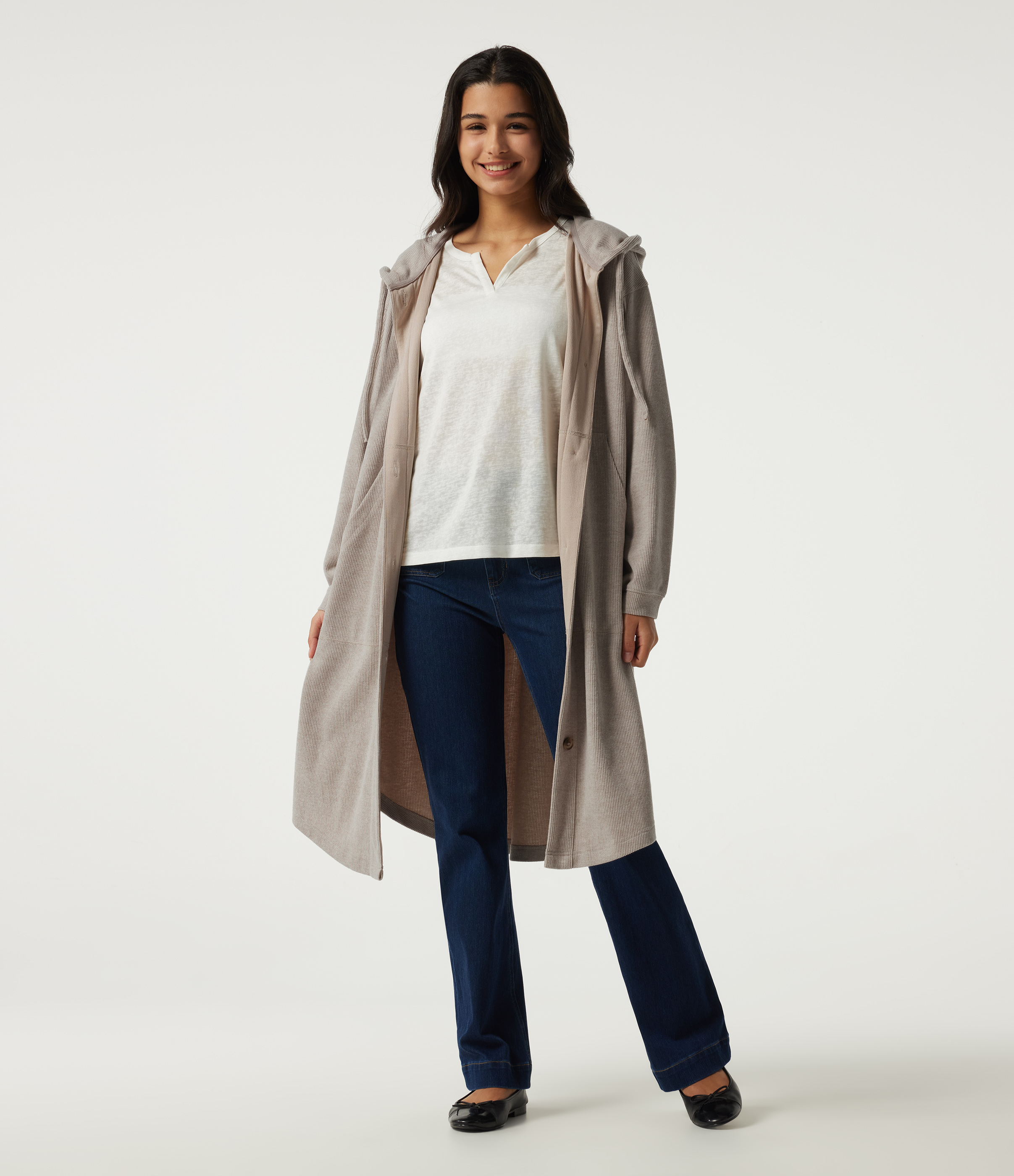 Hooded Long Sleeve Longline Casual Jacket with Pockets