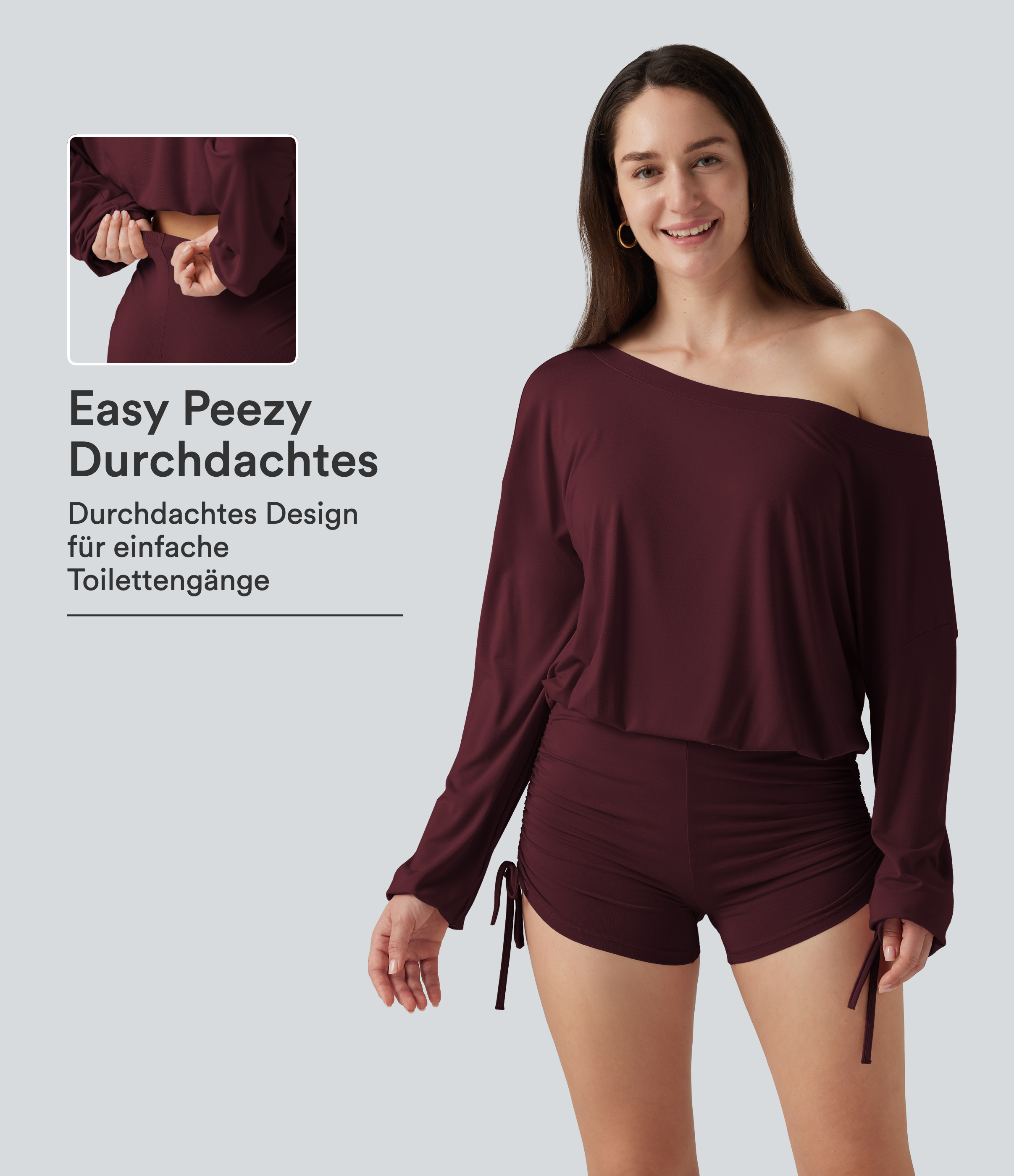 Geraffter Lounge-Einteiler mit langen Ärmeln und seitlicher Schnürung - Easy Peezy Edition