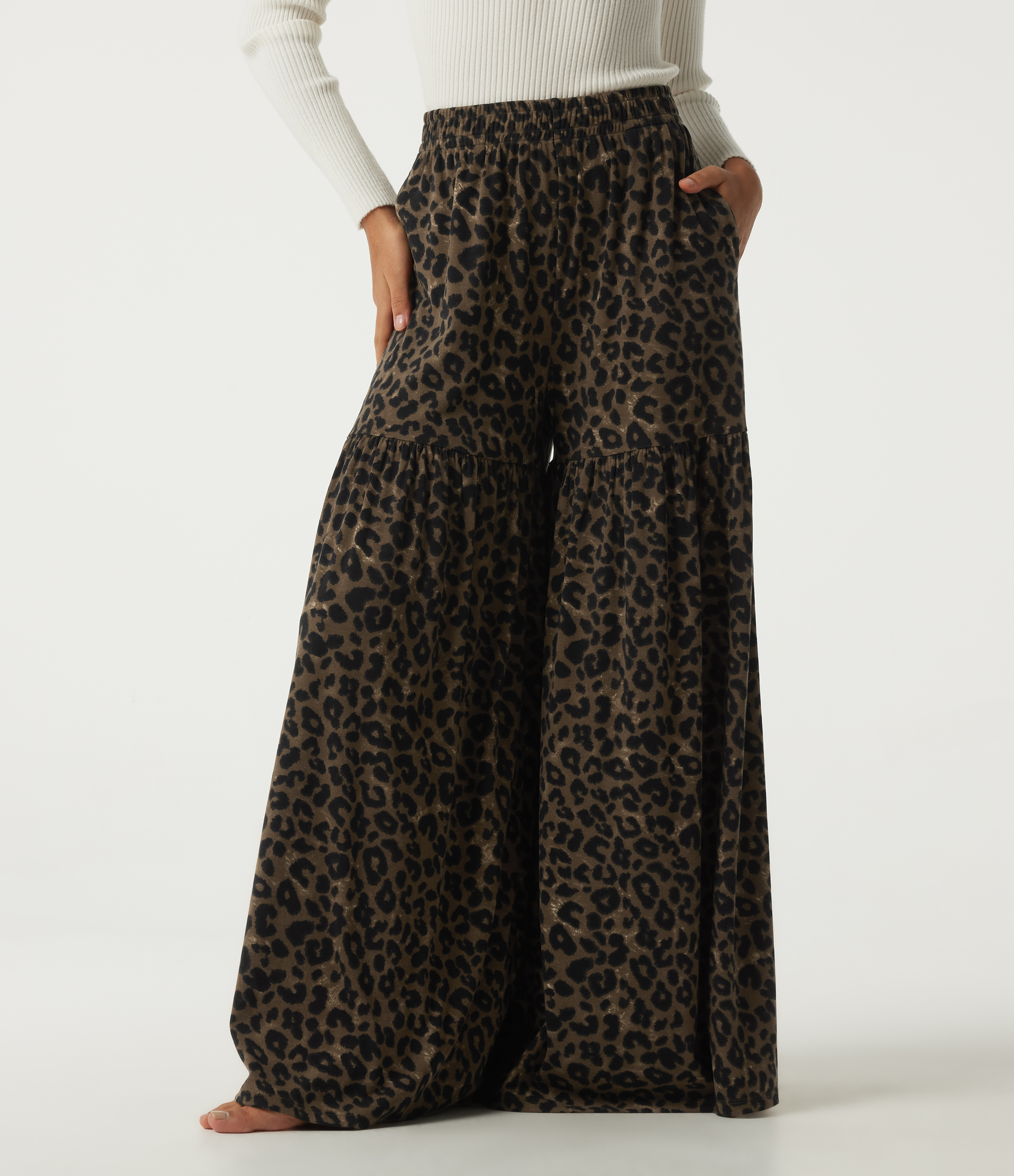 High Waisted Leopard Print Baggy Casual Pants with Pockets