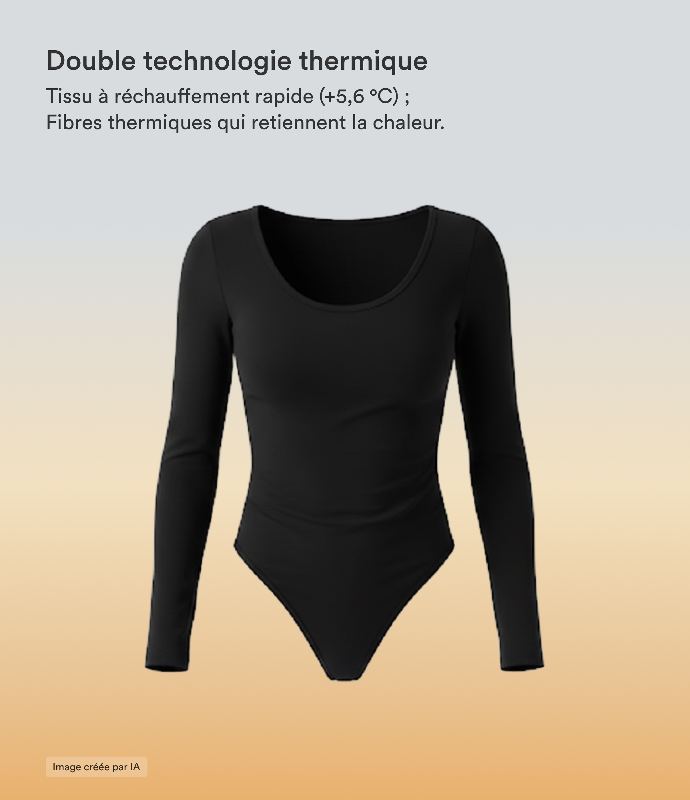 Black Halara HeatCore - Casual, snug-fitting bodysuit with a U-neckline and long sleeves - warming / 2