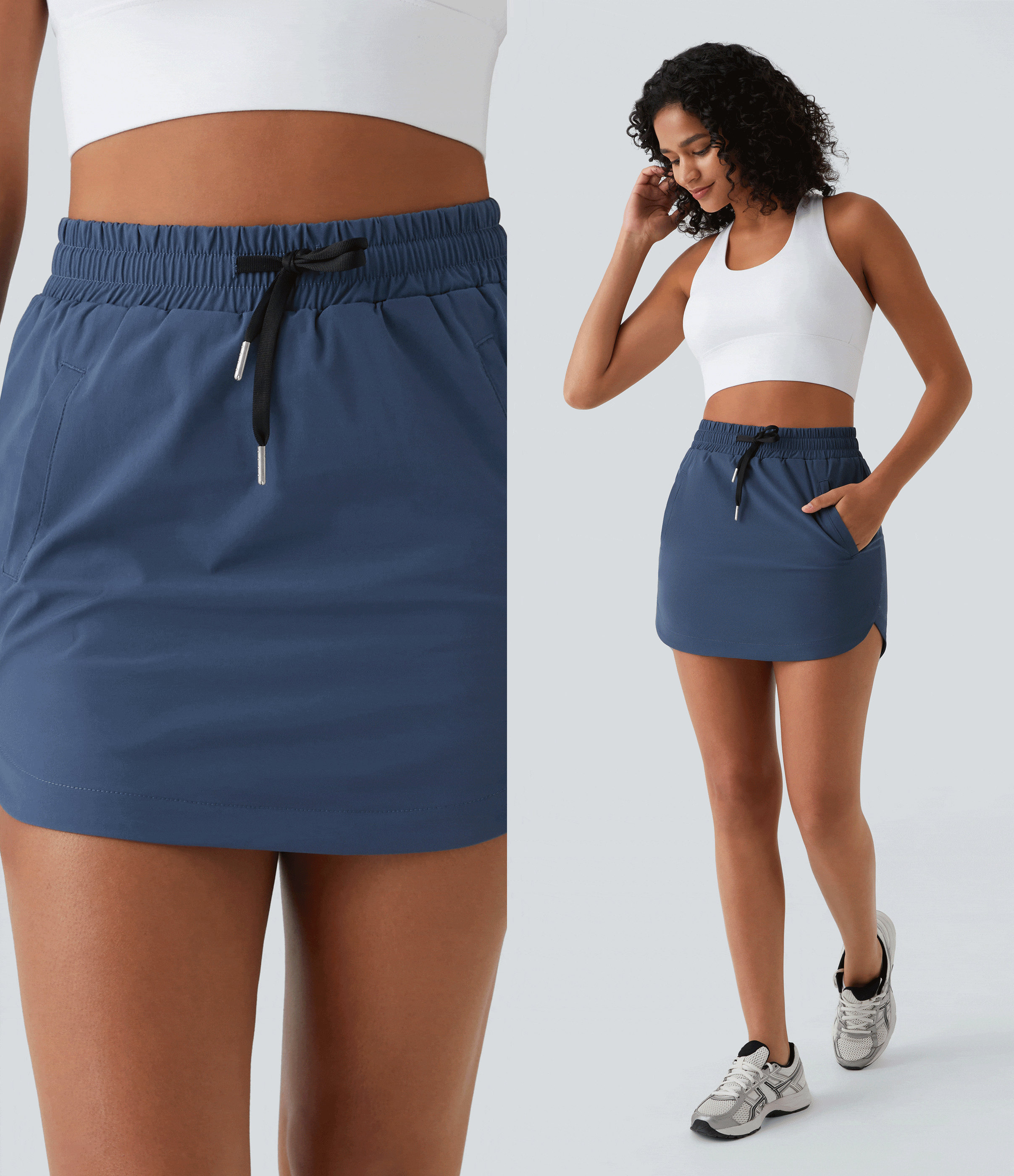 Oceana High Waisted Drawstring Pocket 2-in-1 Curved Hem Mini Golf Skirt / 2